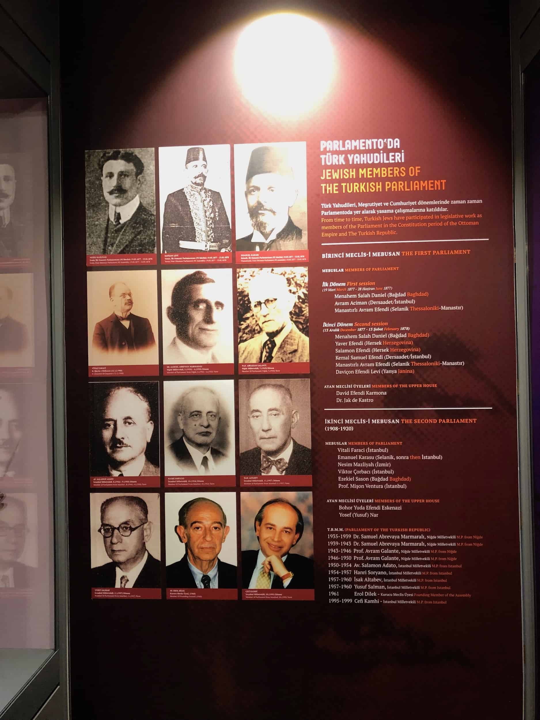Jews who have served in Ottoman and Turkish Parliament at the Museum of Turkish Jews in Galata, Istanbul, Turkey