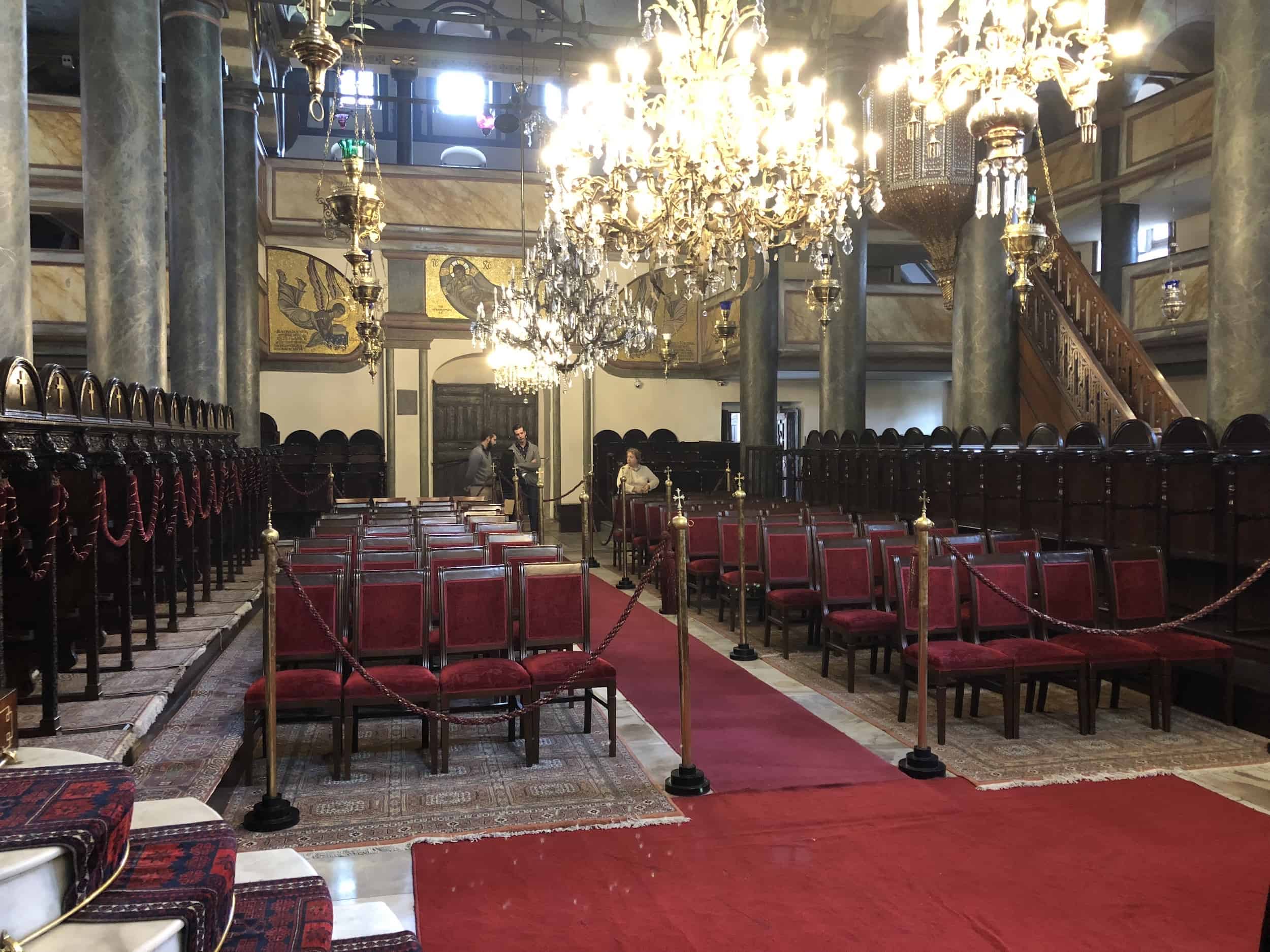 Looking towards the entrance of the nave at the Church of St. George, Ecumenical Patriarchate of Constantinople in Istanbul, Turkey