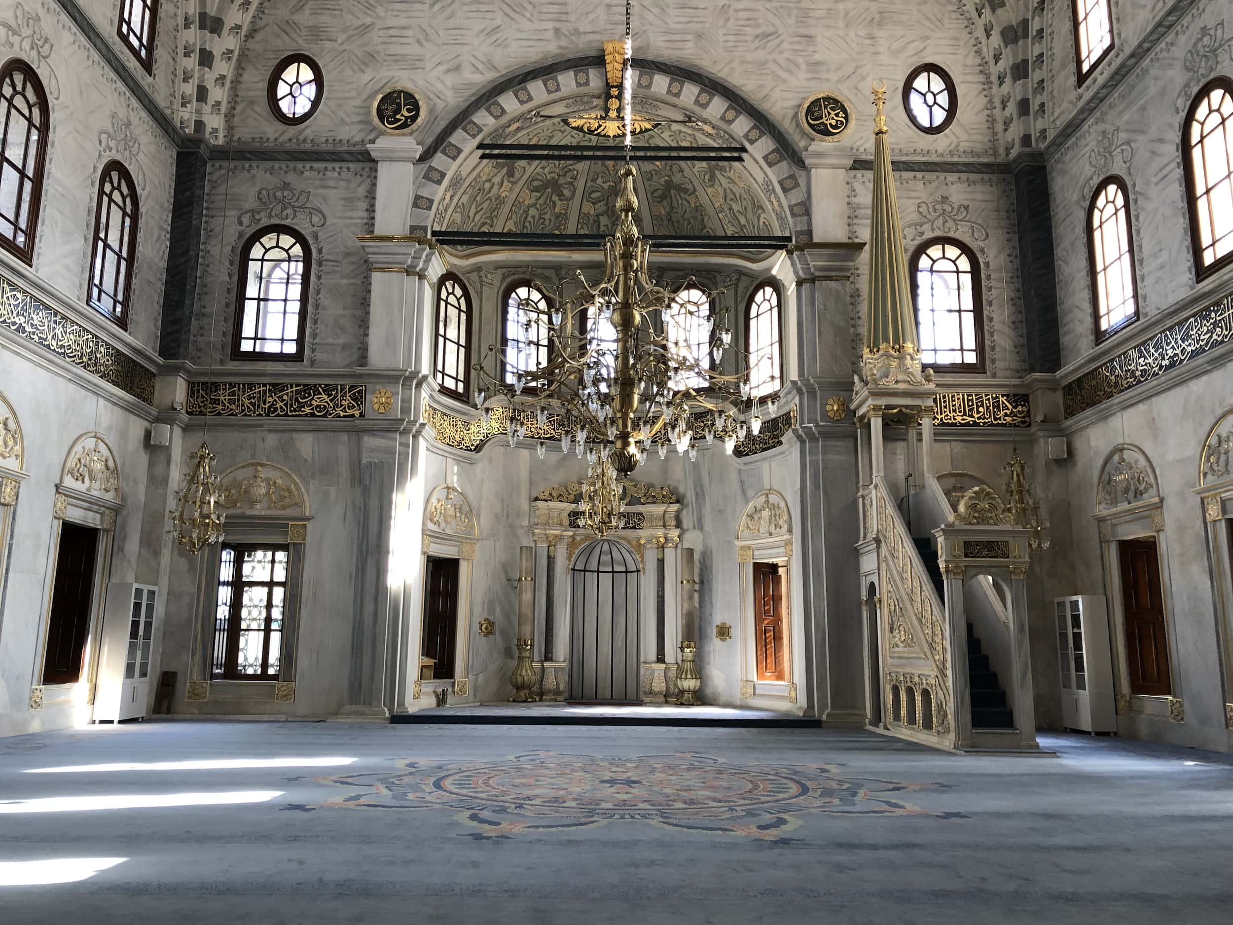 Prayer hall of the Nusretiye Mosque in Tophane, Istanbul, Turkey