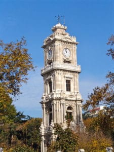 Dolmabahçe Clock Tower at Dolmabahçe Palace in Istanbul, Turkey