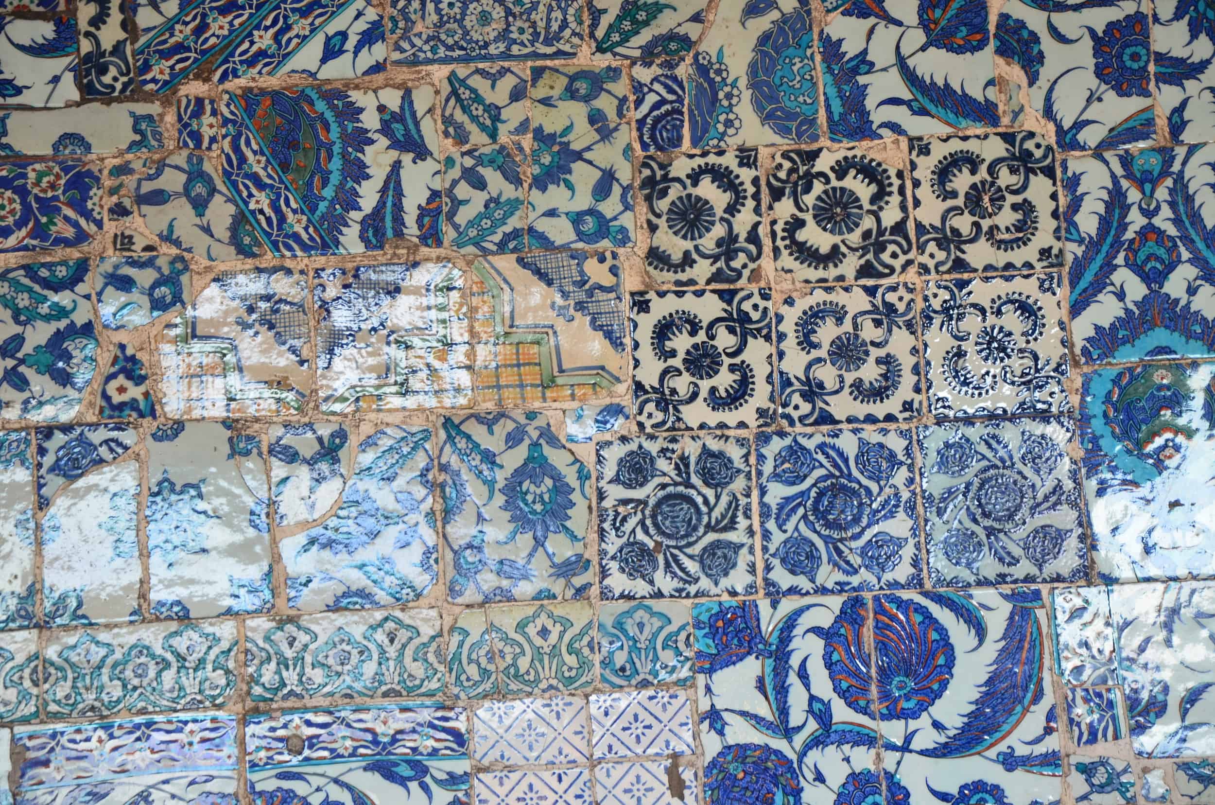 Iznik tiles on the inner porch at the Rüstem Pasha Mosque in Istanbul, Turkey