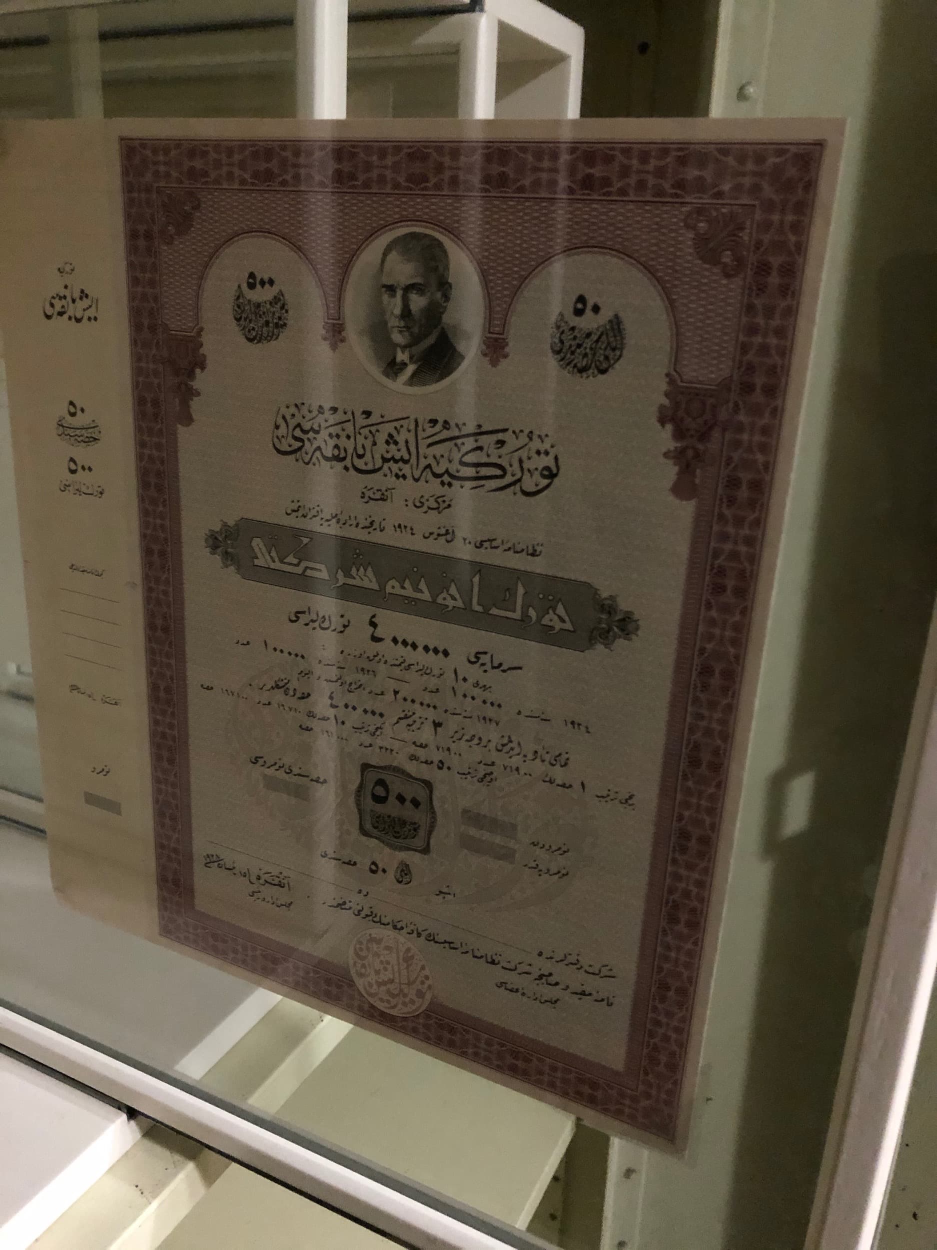 Stock shares in Ottoman Turkish at the İşbank Museum