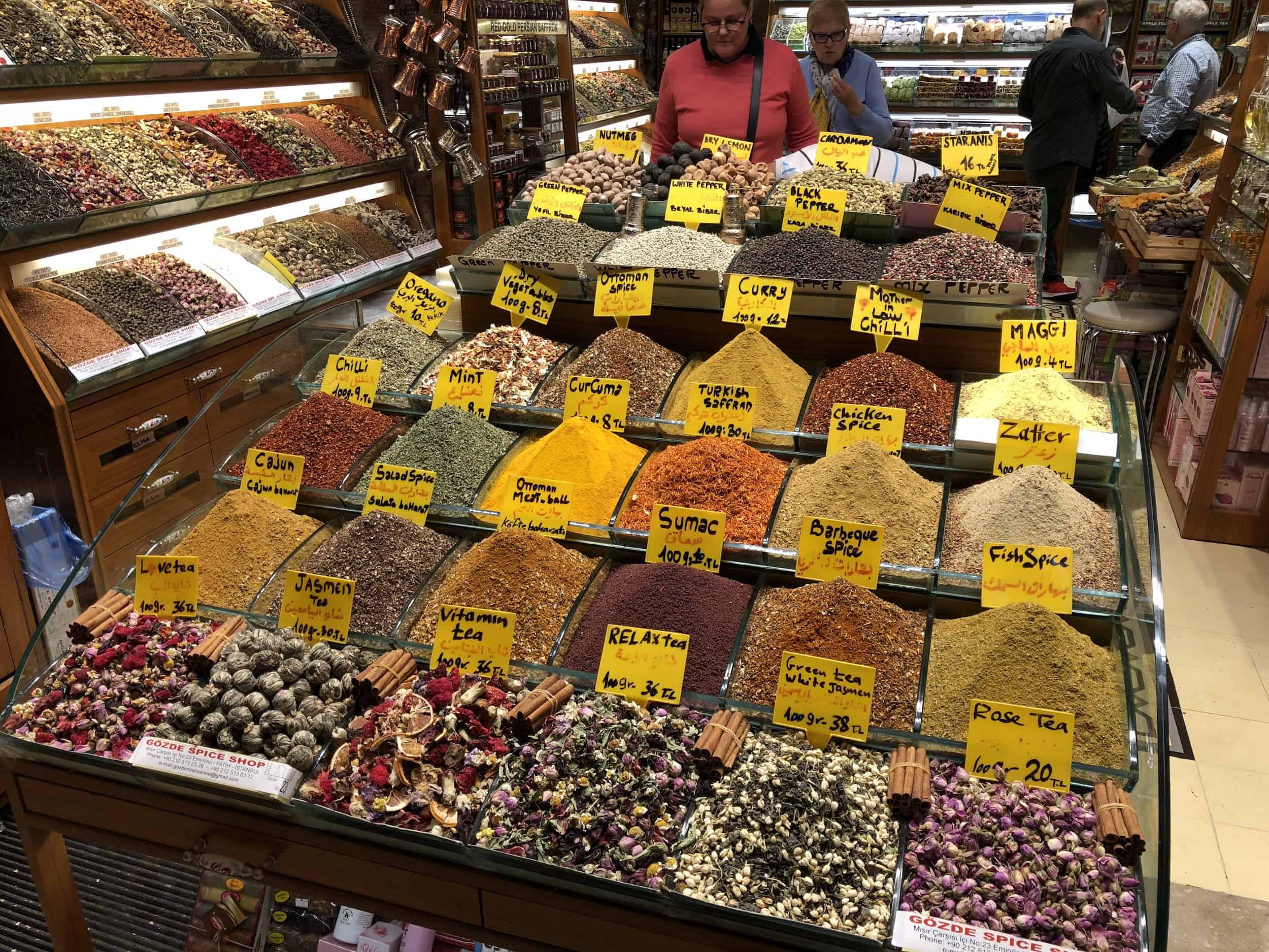 Spice shop at the Spice Bazaar in Istanbul, Turkey