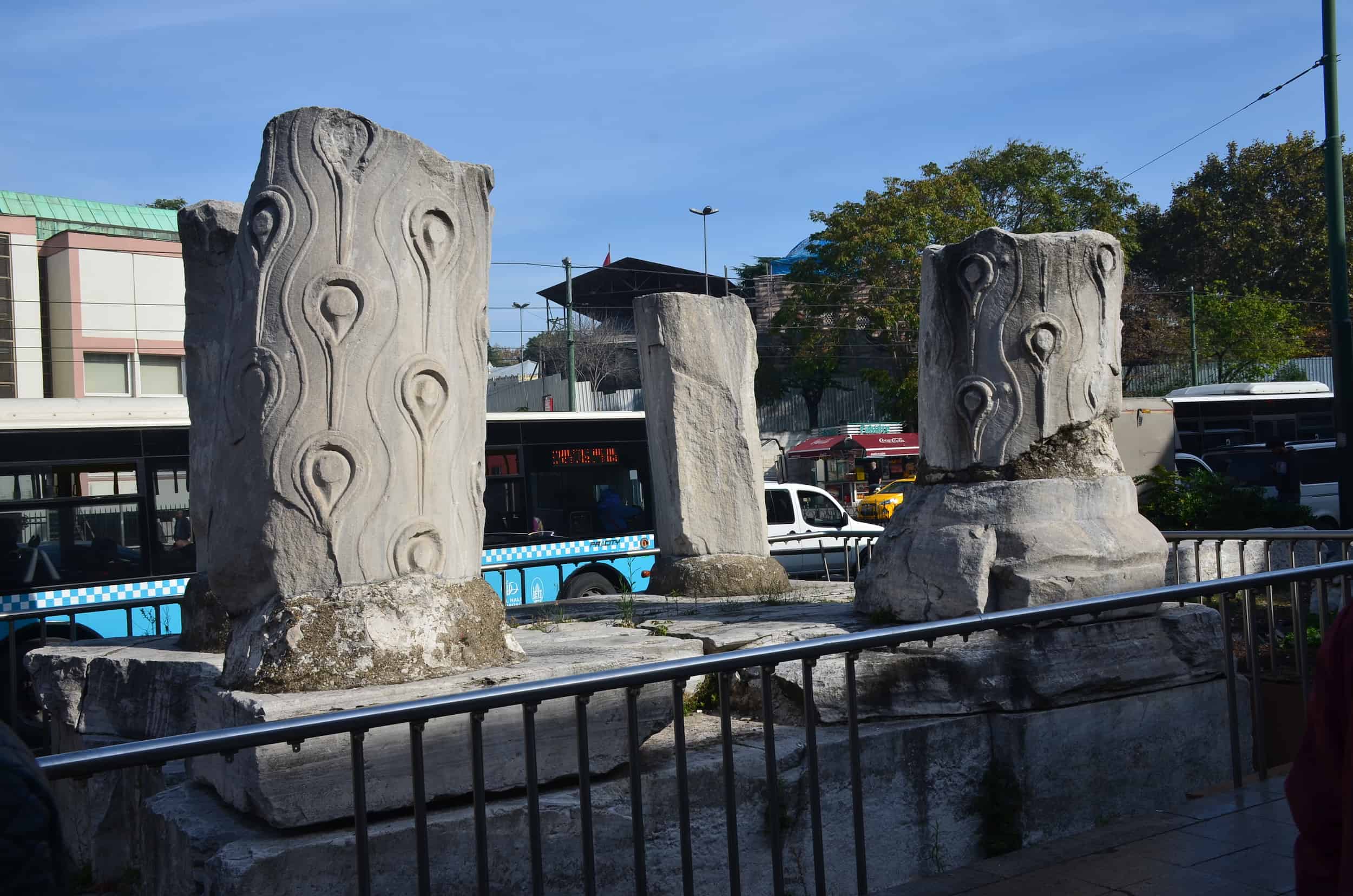 Columns from the triumphal arch at the Forum of Theodosius at Beyazıt Square in Istanbul, Turkey