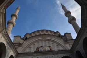 Minarets at the Nuruosmaniye Mosque in Istanbul, Turkey