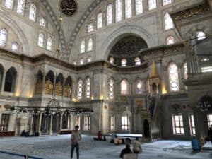 Prayer hall at the Nuruosmaniye Mosque in Istanbul, Turkey