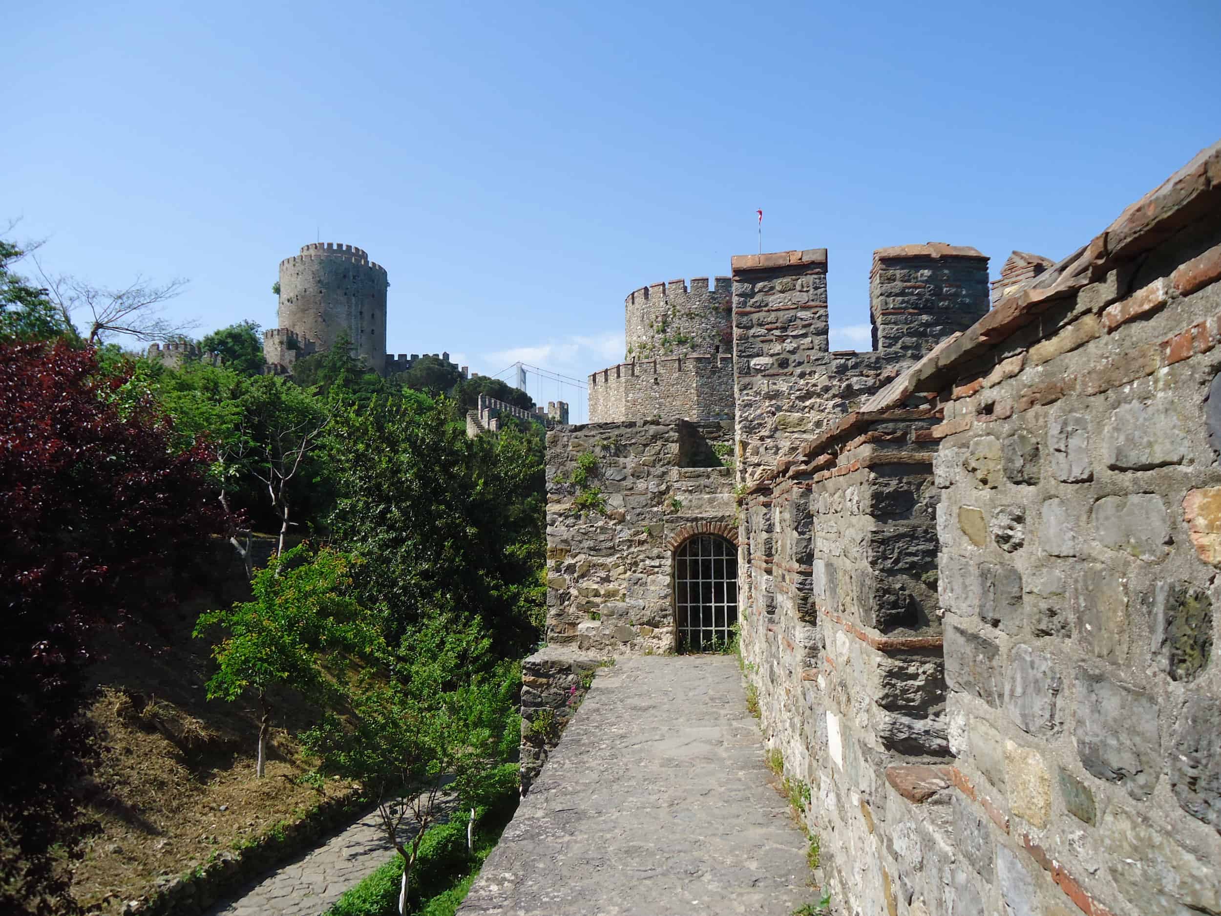 Walking on the walls at Rumeli Fortress in Istanbul, Turkey