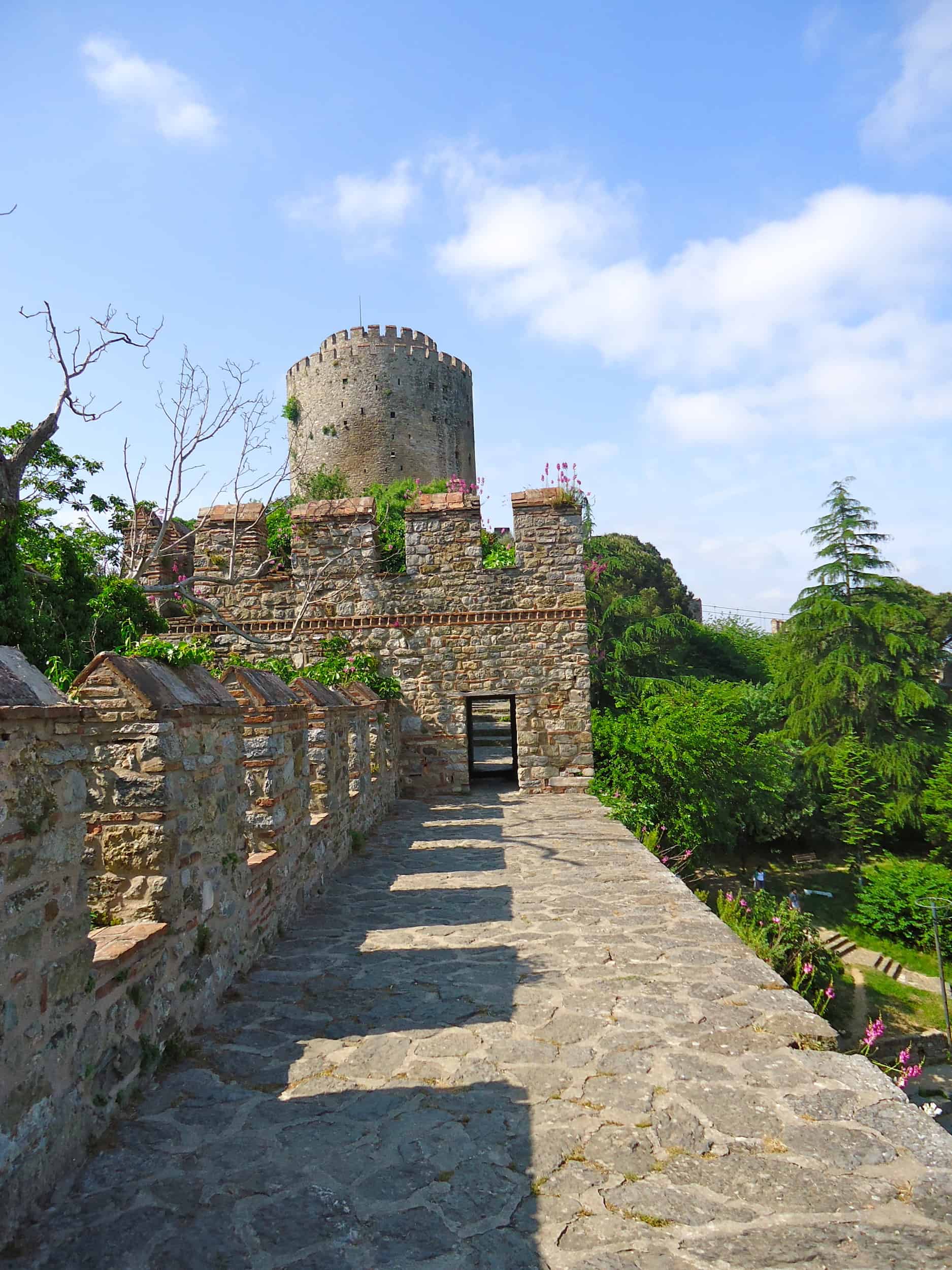 Walking on the walls at Rumeli Fortress in Istanbul, Turkey