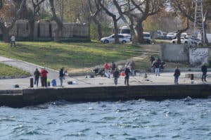 Locals fishing at Sarayburnu Park in Istanbul, Turkey