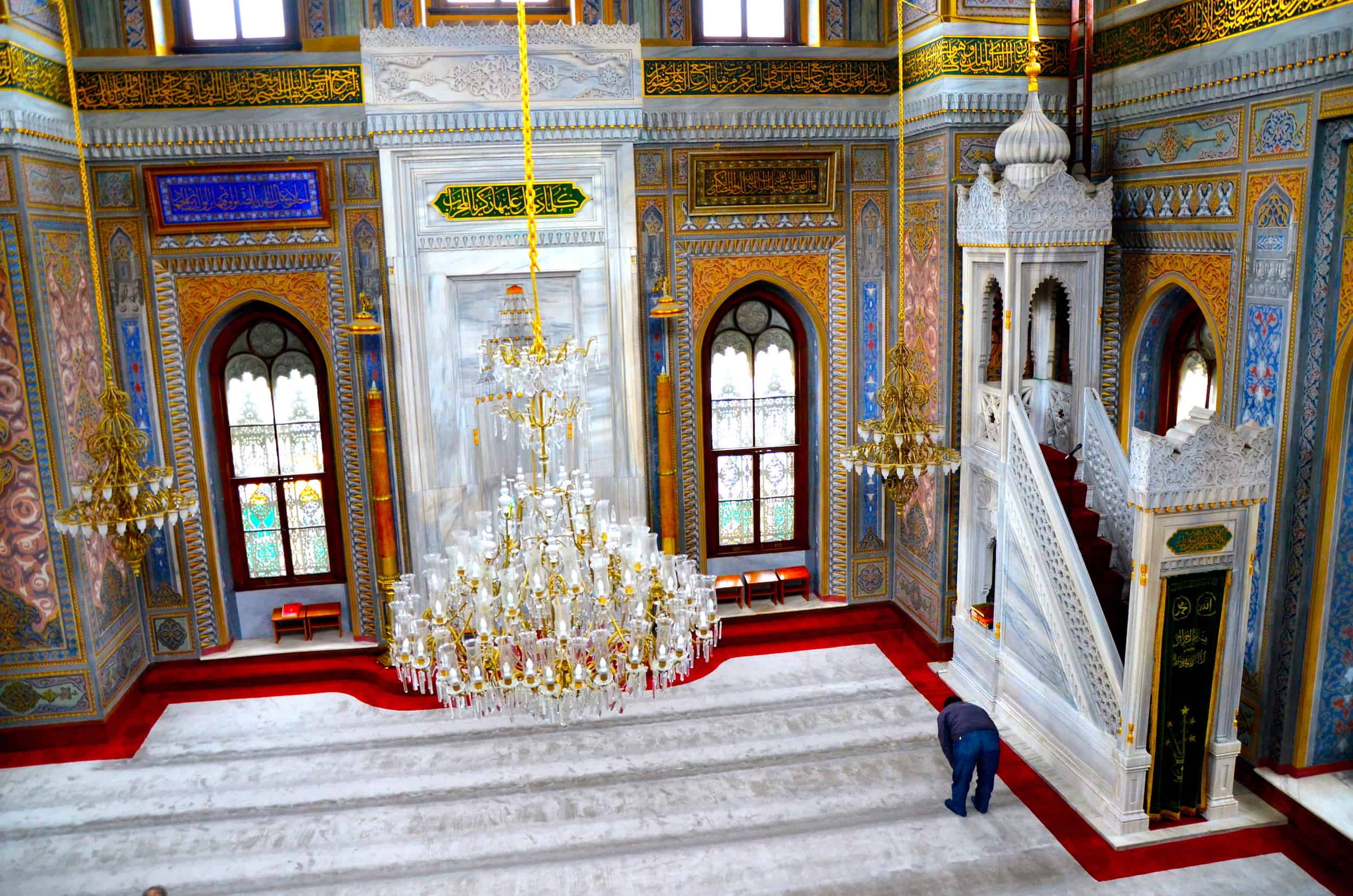 View from the upper gallery of the Pertevniyal Valide Sultan Mosque in Aksaray, Istanbul, Turkey