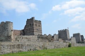 Section of the walls near the Gate of St. Romanus / Topkapı on the Theodosian Walls of Constantinople in Istanbul, Turkey