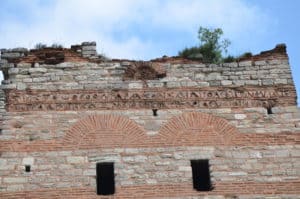 Inscription on a tower near the Gate of St. Romanus / Topkapı on the Theodosian Walls of Constantinople in Istanbul, Turkey