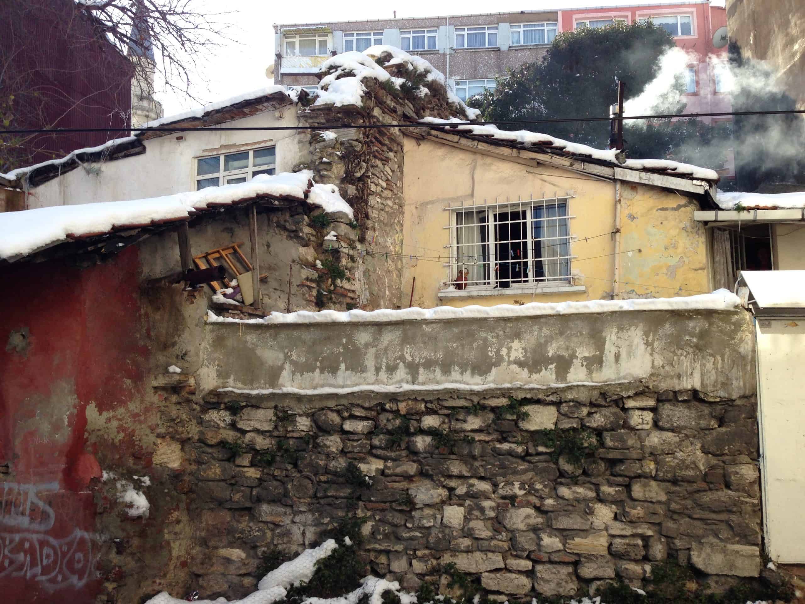 Ruined wall of the Odalar Mosque in Fatih, Istanbul, Turkey