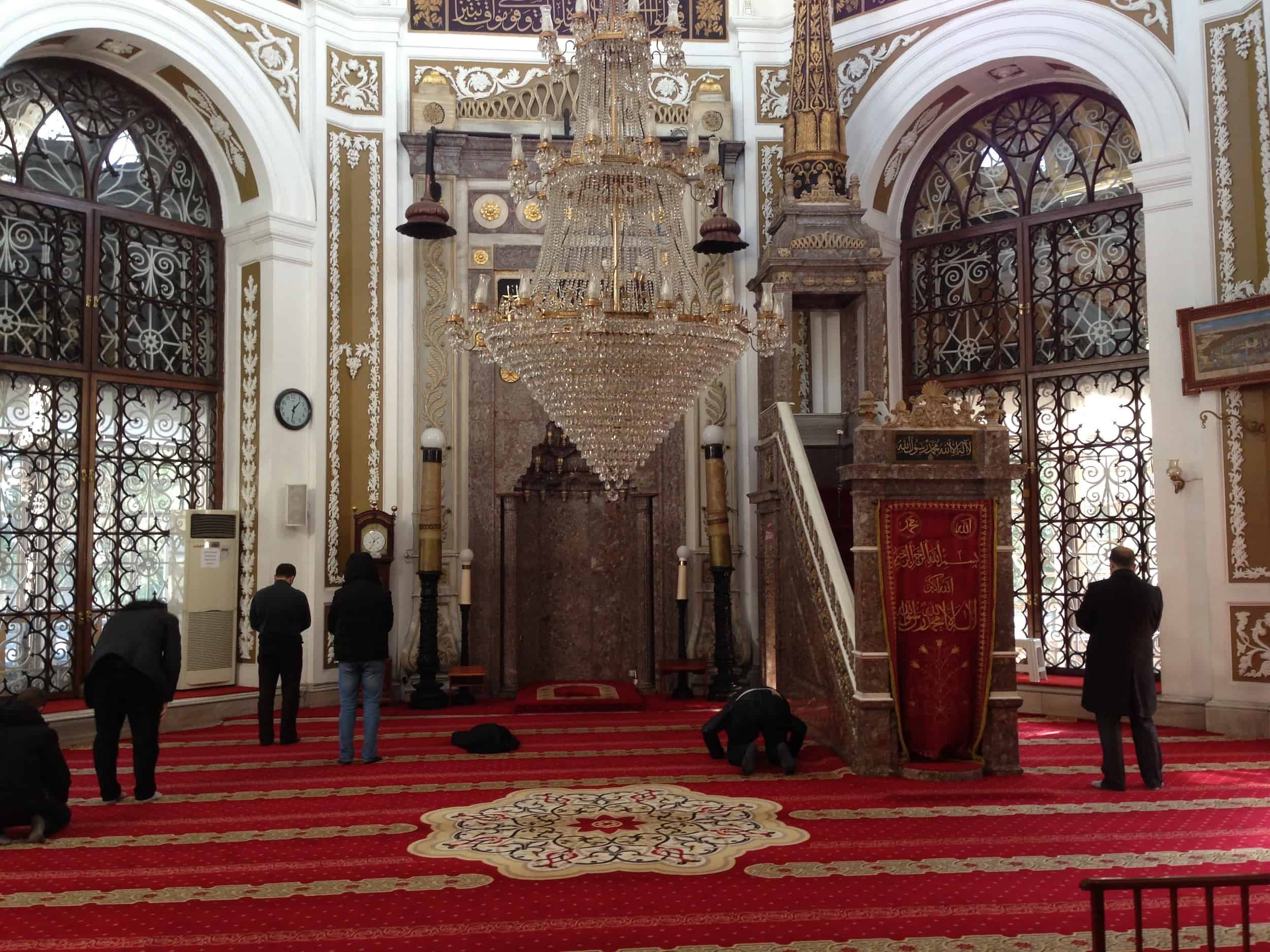Prayer hall of the Mosque of the Blessed Mantle in Fatih, Istanbul, Turkey