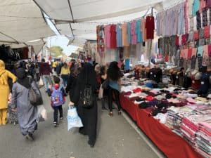 Bra and underwear stall vendor at Carsamba Pazari, the Wednesday