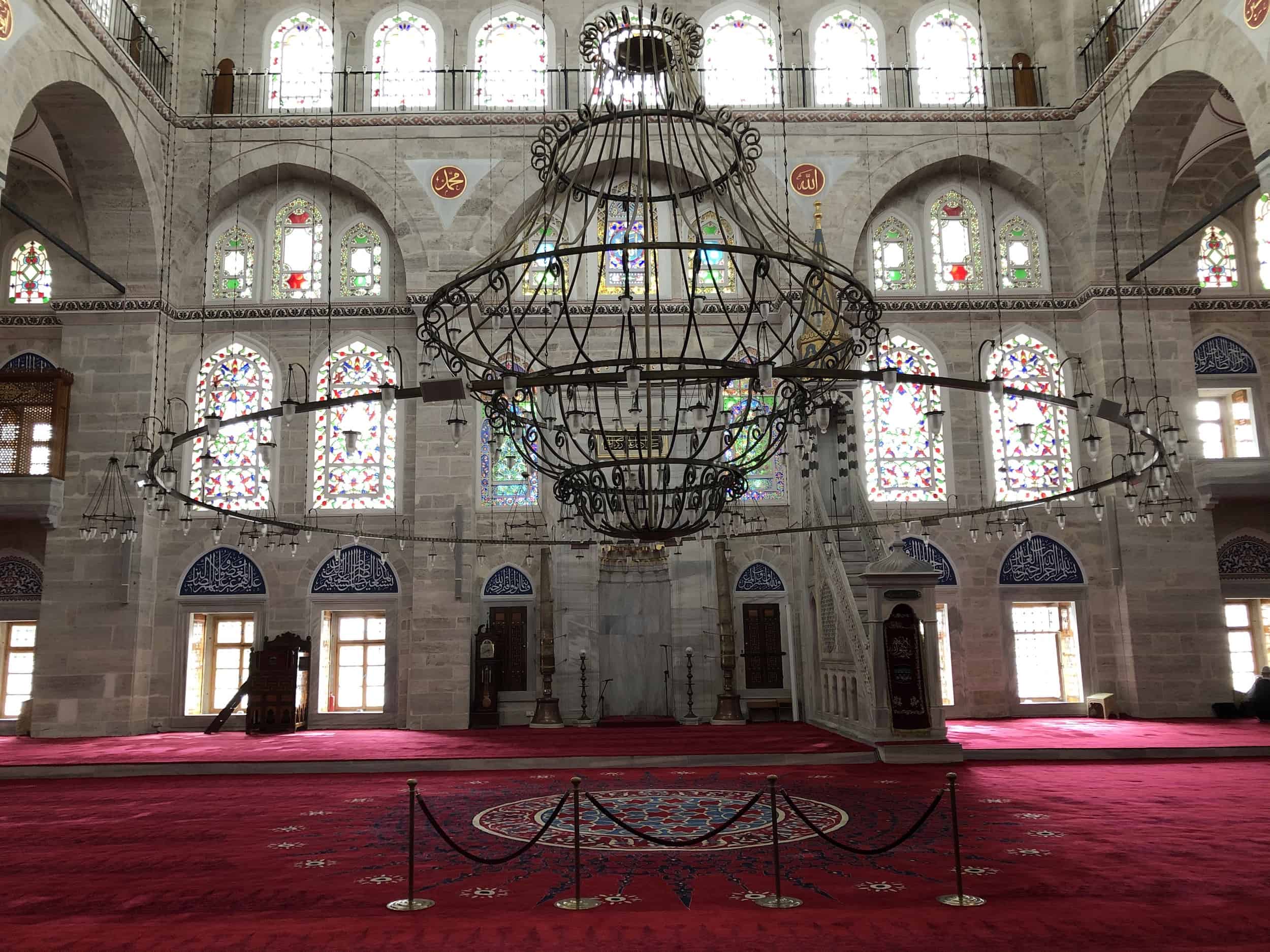 Prayer hall at the Mihrimah Sultan Mosque in Edirnekapı, Istanbul, Turkey