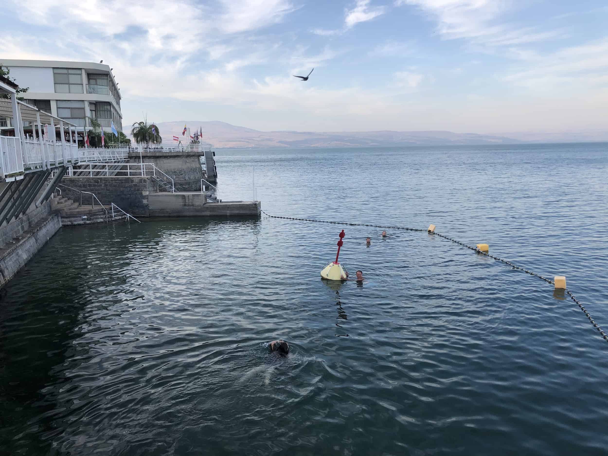 Swimming area on the Sea of Galilee at the Ron Beach Hotel in Tiberias, Israel