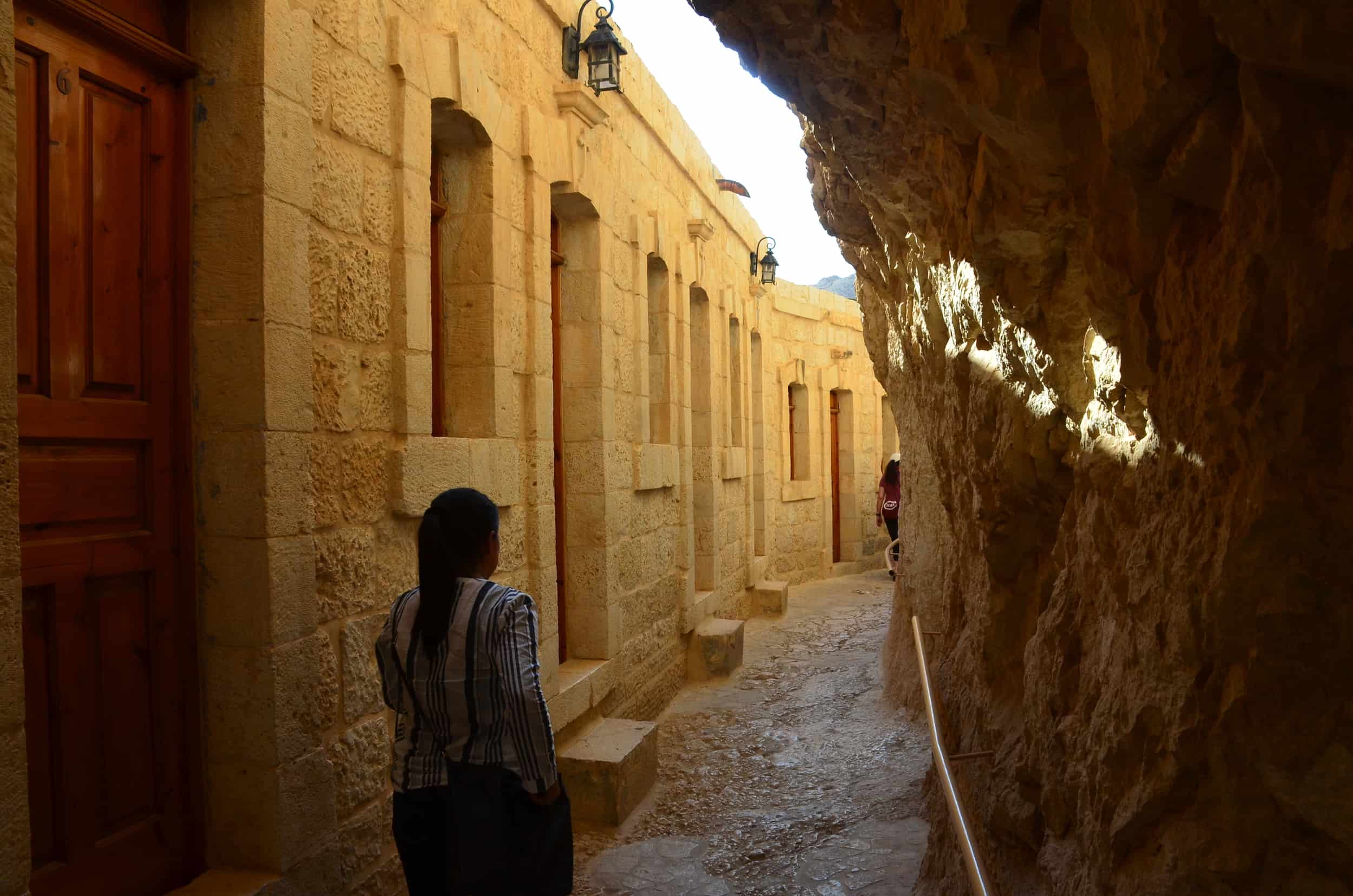 Narrow passage at the Monastery of the Temptation in Jericho, Palestine