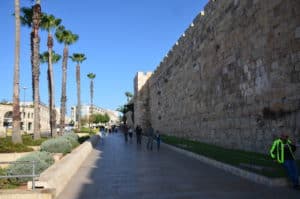 Looking north along the walls from the Jaffa Gate in Jerusalem