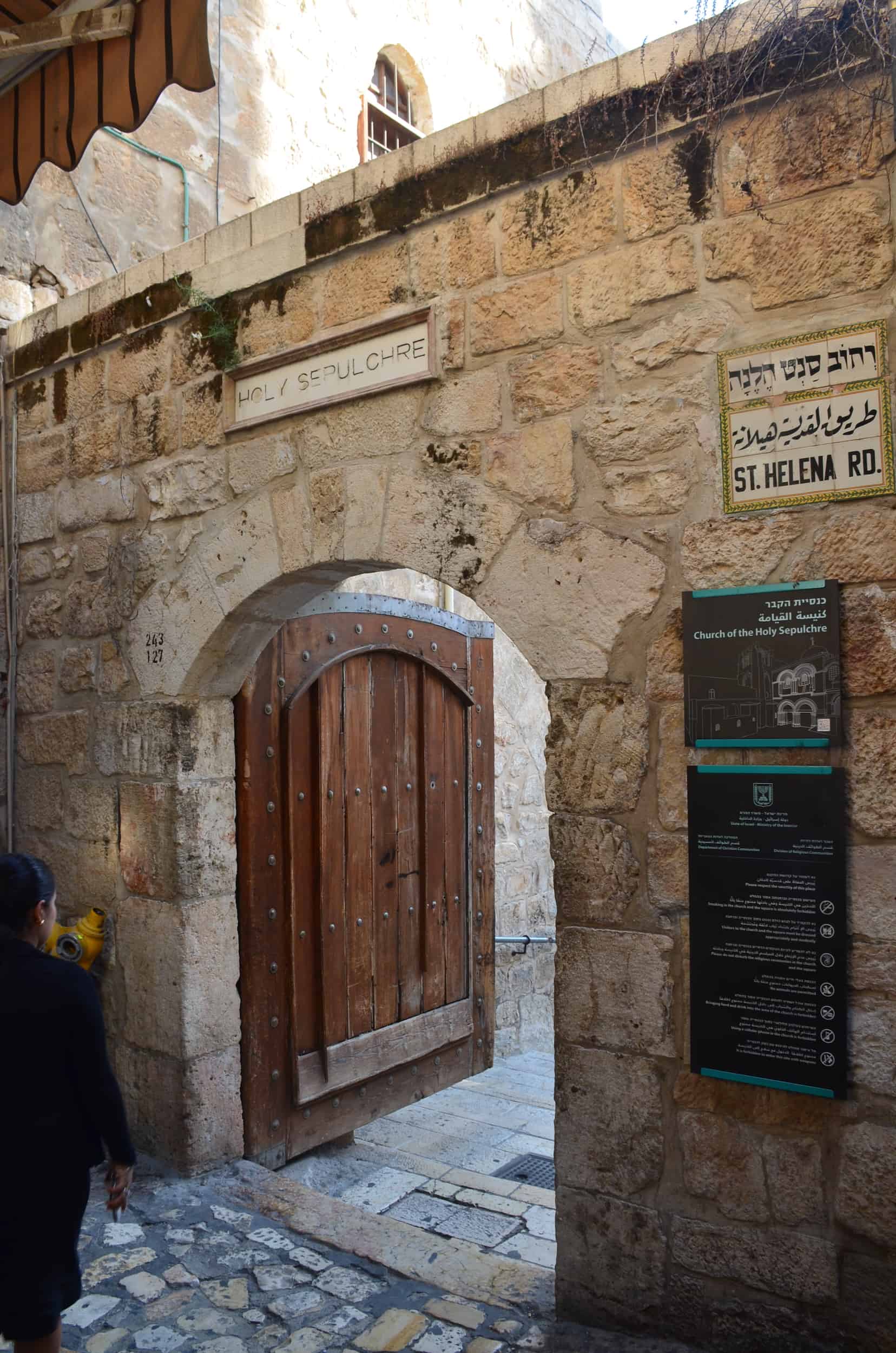 West entrance to the courtyard of the Church of the Holy Sepulchre in Jerusalem