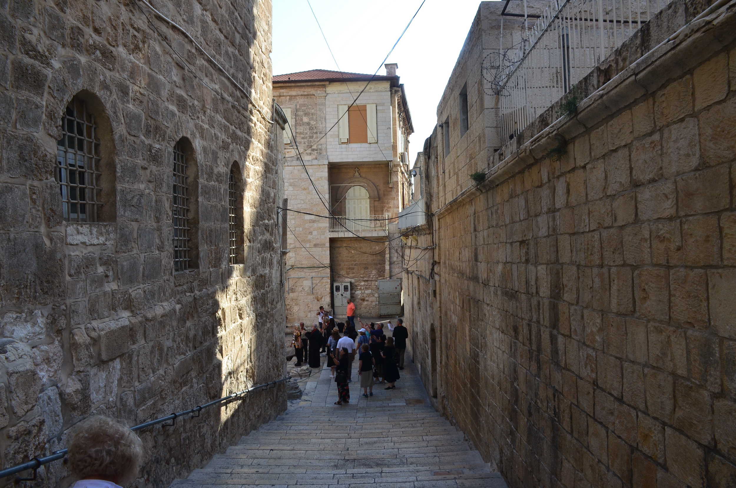 Steps down to the courtyard of the Church of the Holy Sepulchre in Jerusalem