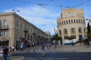 Armenian Building (left) and historic Jerusalem town hall (right) on Jaffa Road in Jerusalem