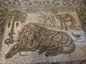 Mosaic of a lion at the Monastery of Saint Gerasimos in Palestine