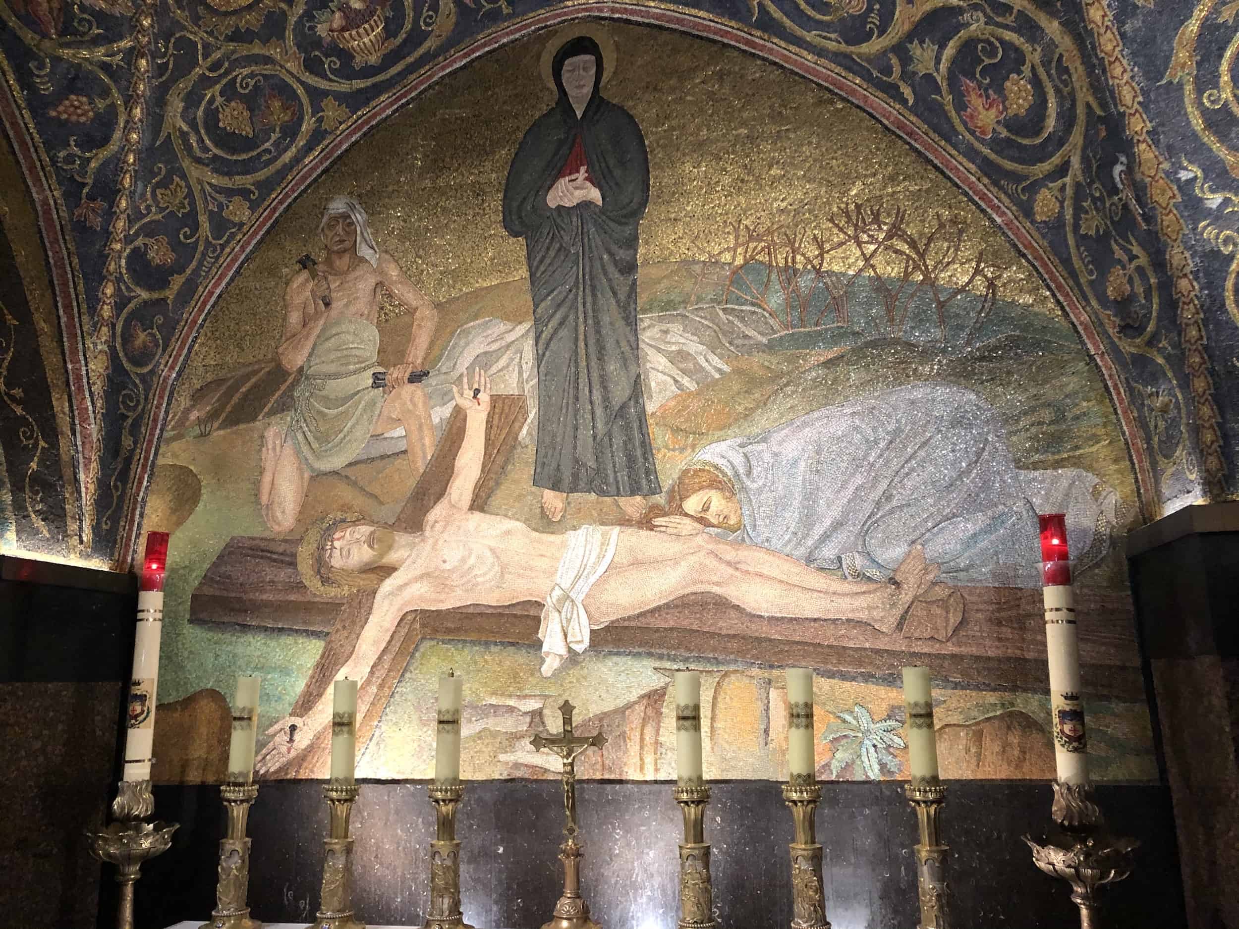 Mosaic in the Chapel of the Nailing of the Cross at Golgotha in the Church of the Holy Sepulchre in Jerusalem