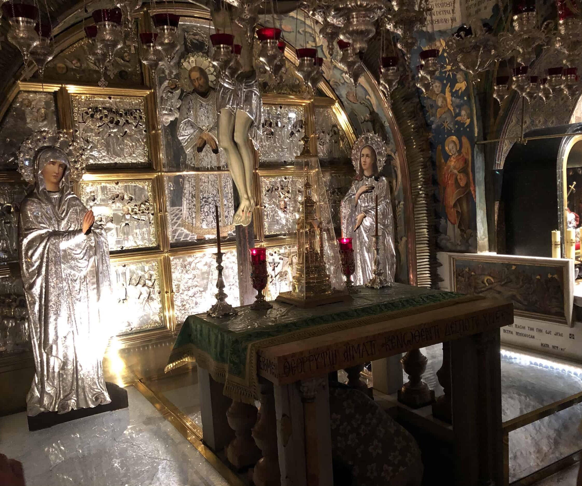 Altar of the Crucifixion at Golgotha in the Church of the Holy Sepulchre in Jerusalem