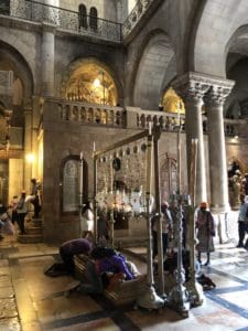 Stone of Unction at the Church of the Holy Sepulchre in Jerusalem