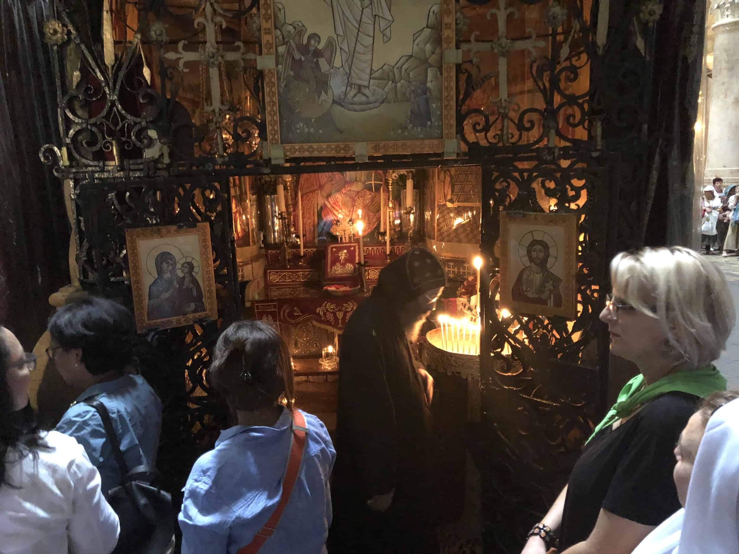 Looking into the Coptic Chapel at the Church of the Holy Sepulchre in Jerusalem