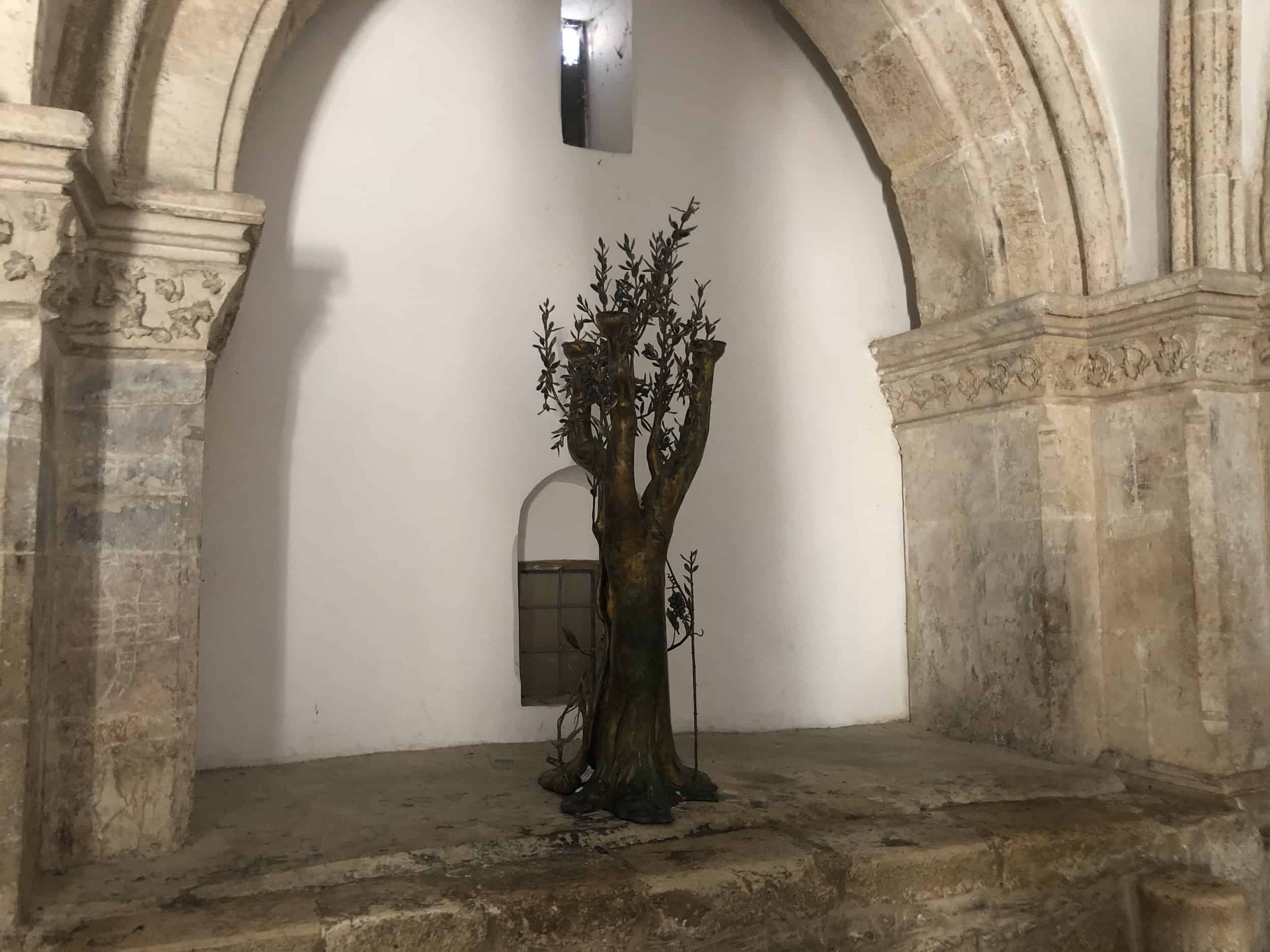 Bronze olive tree in the Cenacle on Mount Zion in Jerusalem