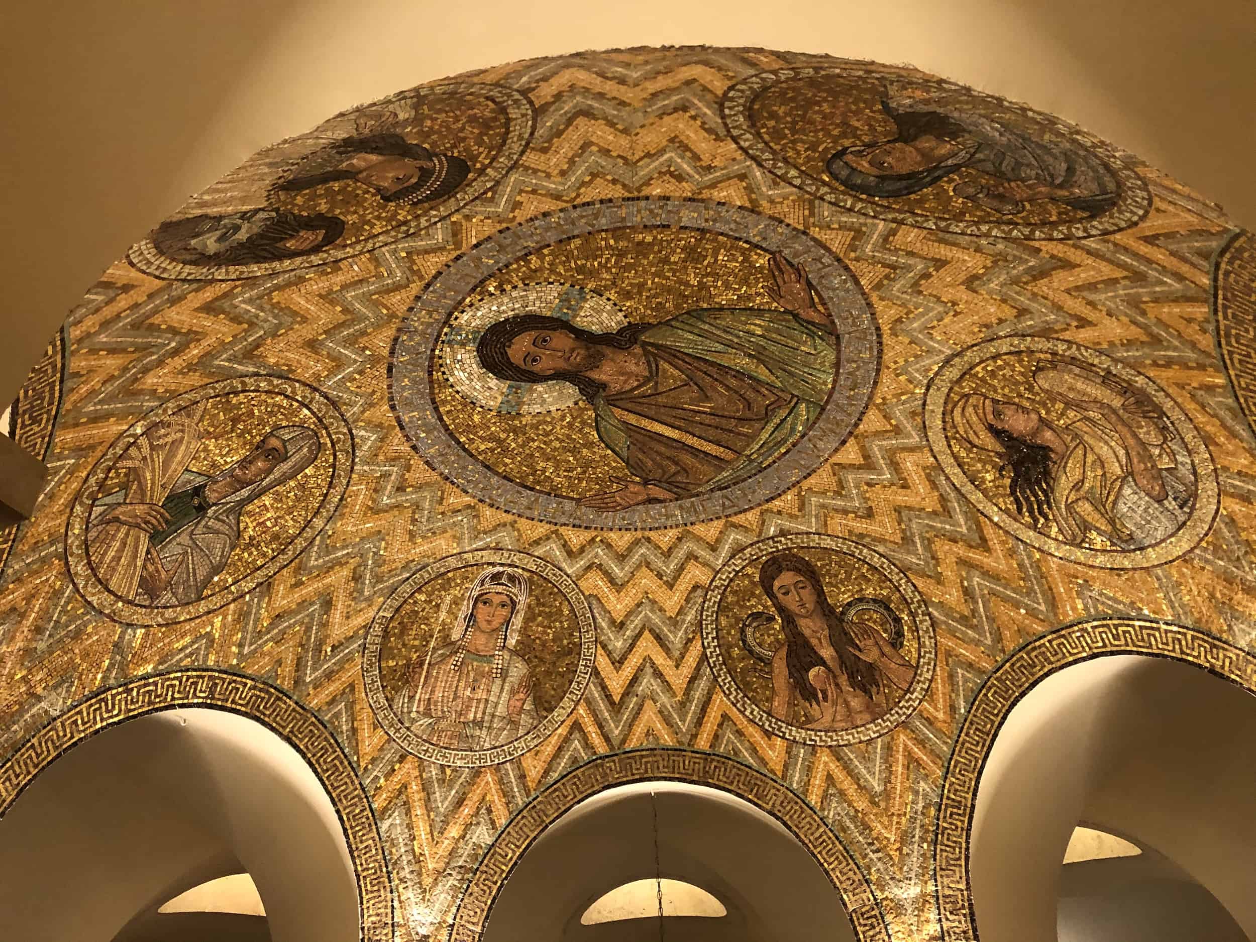 Mosaic under the dome in the crypt at Dormition Abbey on Mount Zion in Jerusalem