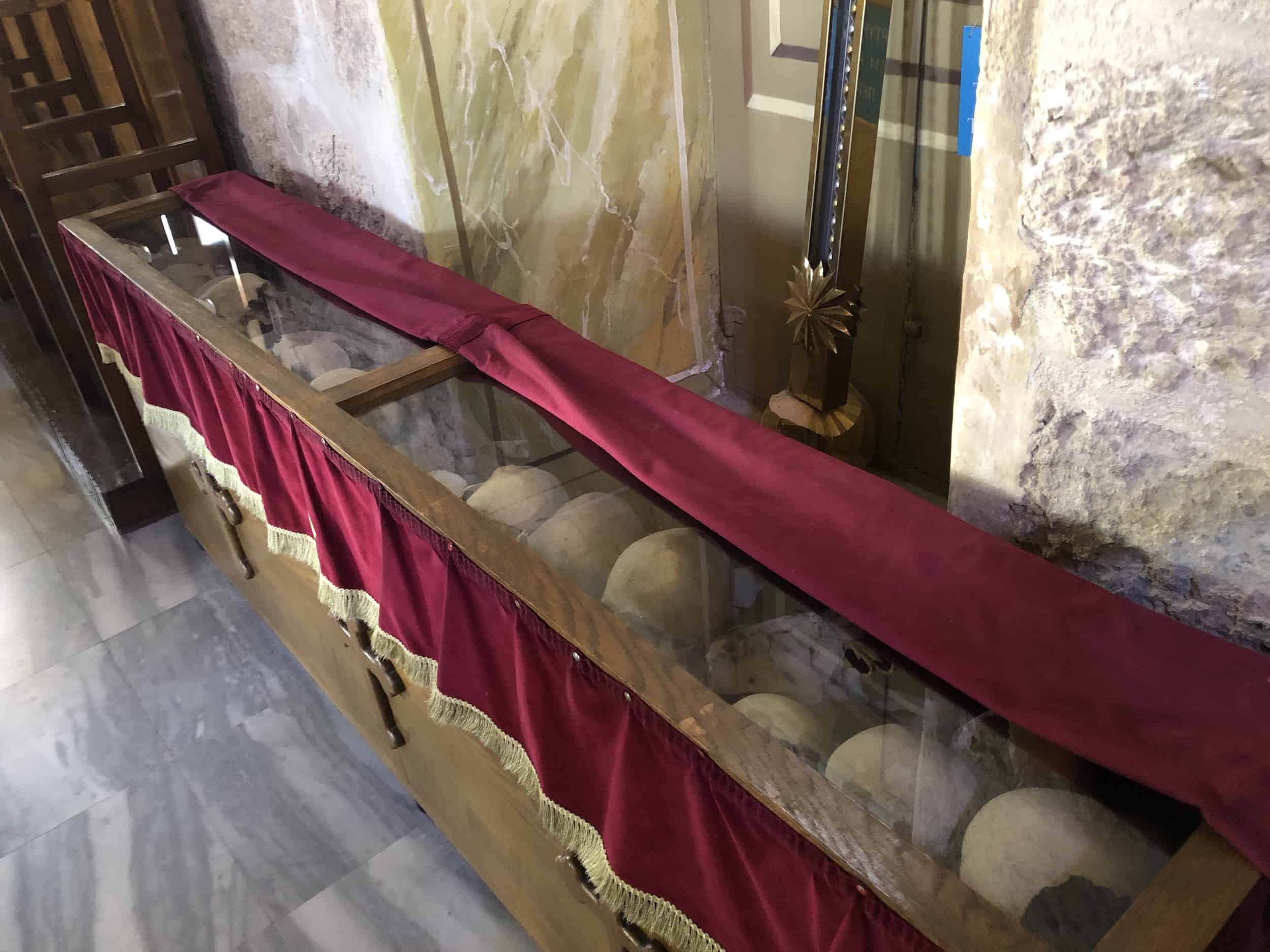 Skulls of monks massacred by the Sassanids in 614 at the Monastery of Saint Theodosius in al-Ubeidiya, Palestine