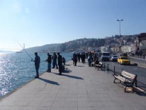 Fishing on the Bosporus in Arnavutköy, Istanbul, Turkey