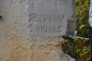 Replica inscription mentioning Pontius Pilate at the Promontory Palace at Caesarea National Park in Israel