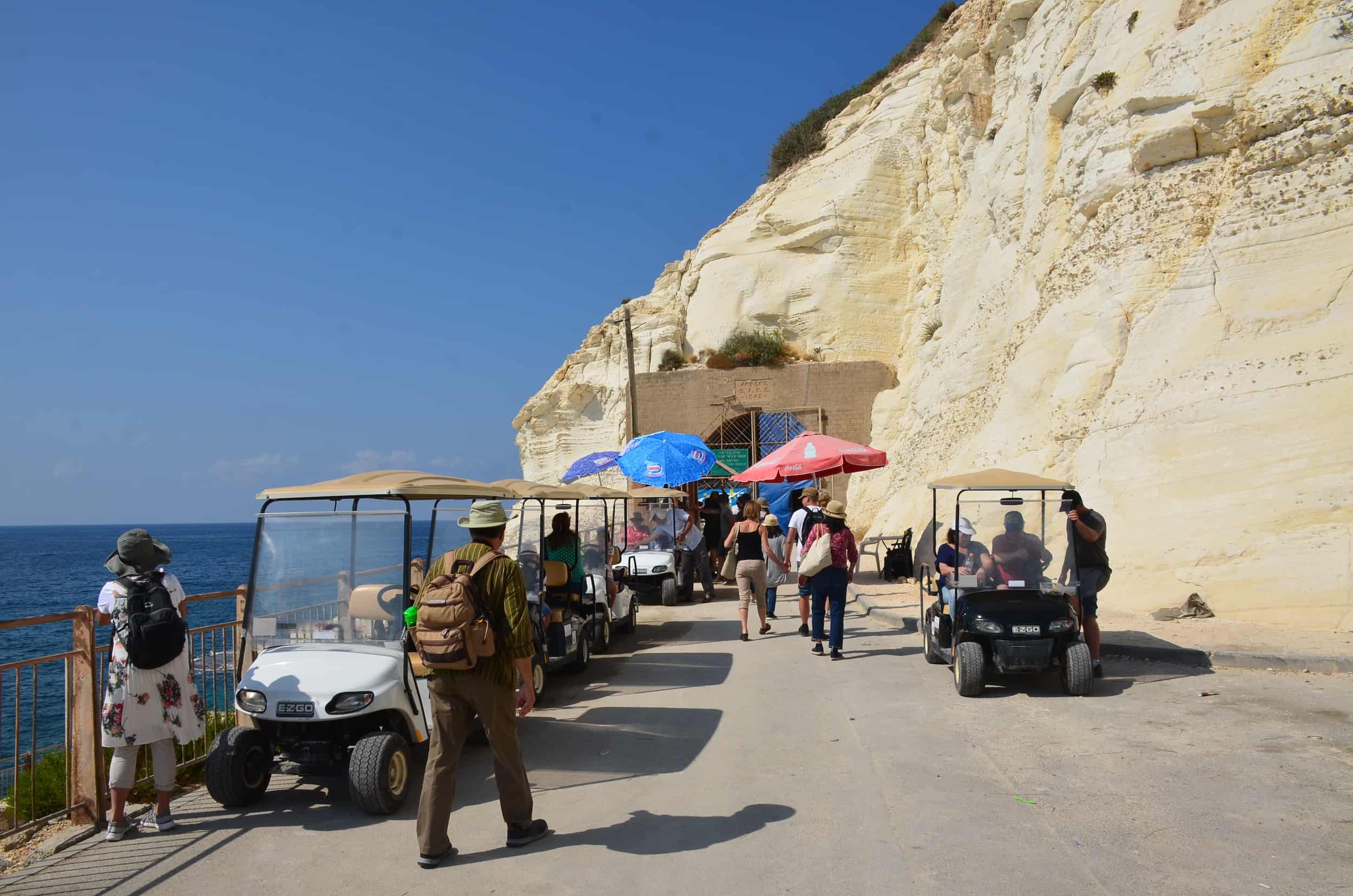 Walking towards the railway tunnel at Rosh Hanikra, Israel