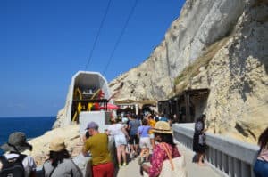 Lower cable car station and the entrance to the grottoes at Rosh Hanikra, Israel
