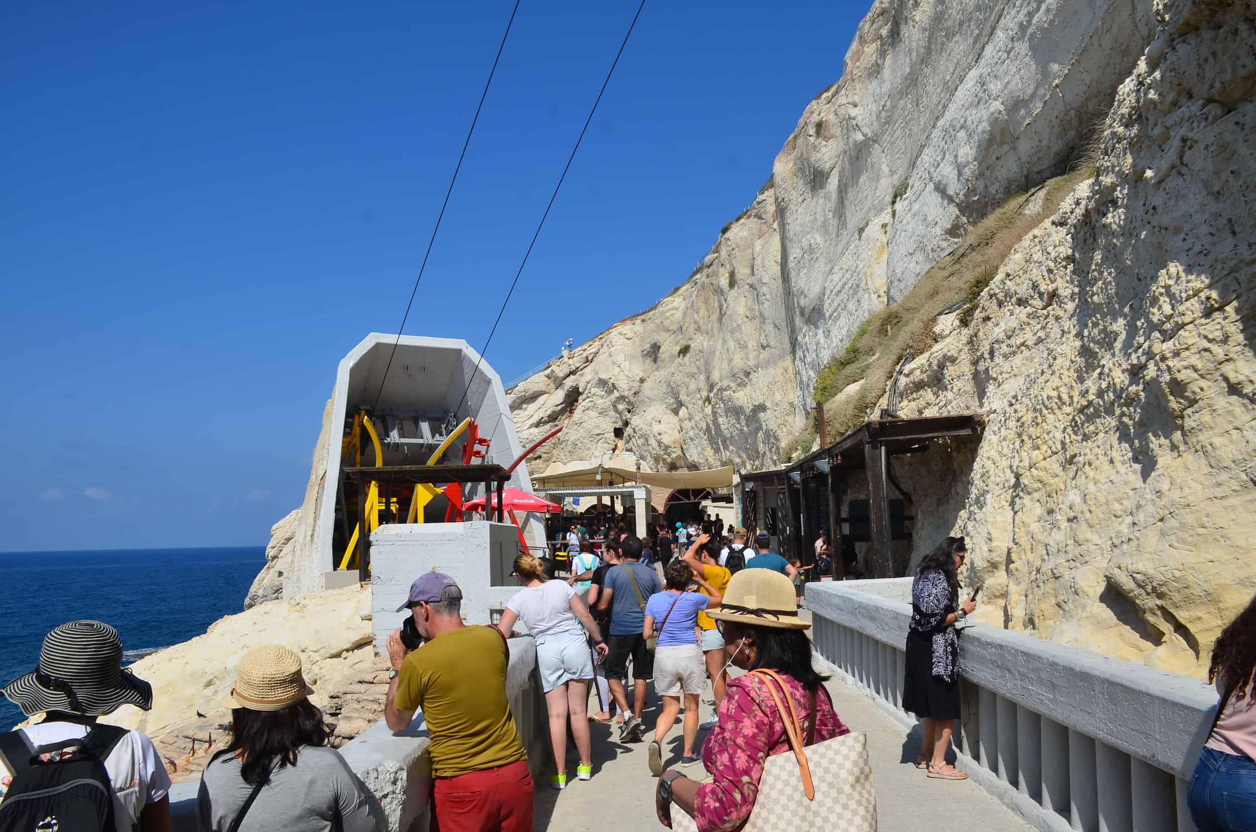 Lower cable car station and the entrance to the grottoes at Rosh Hanikra, Israel