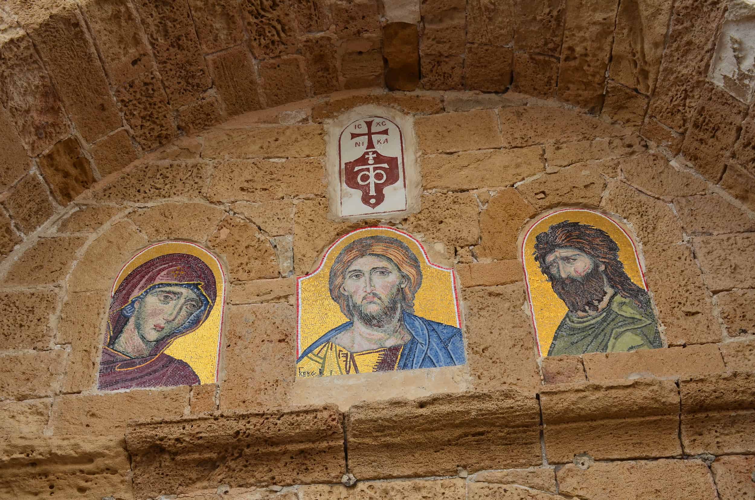 Mosaics above the entrance to the Monastery of the Holy Archangels at Jaffa Port in Jaffa, Tel Aviv, Israel