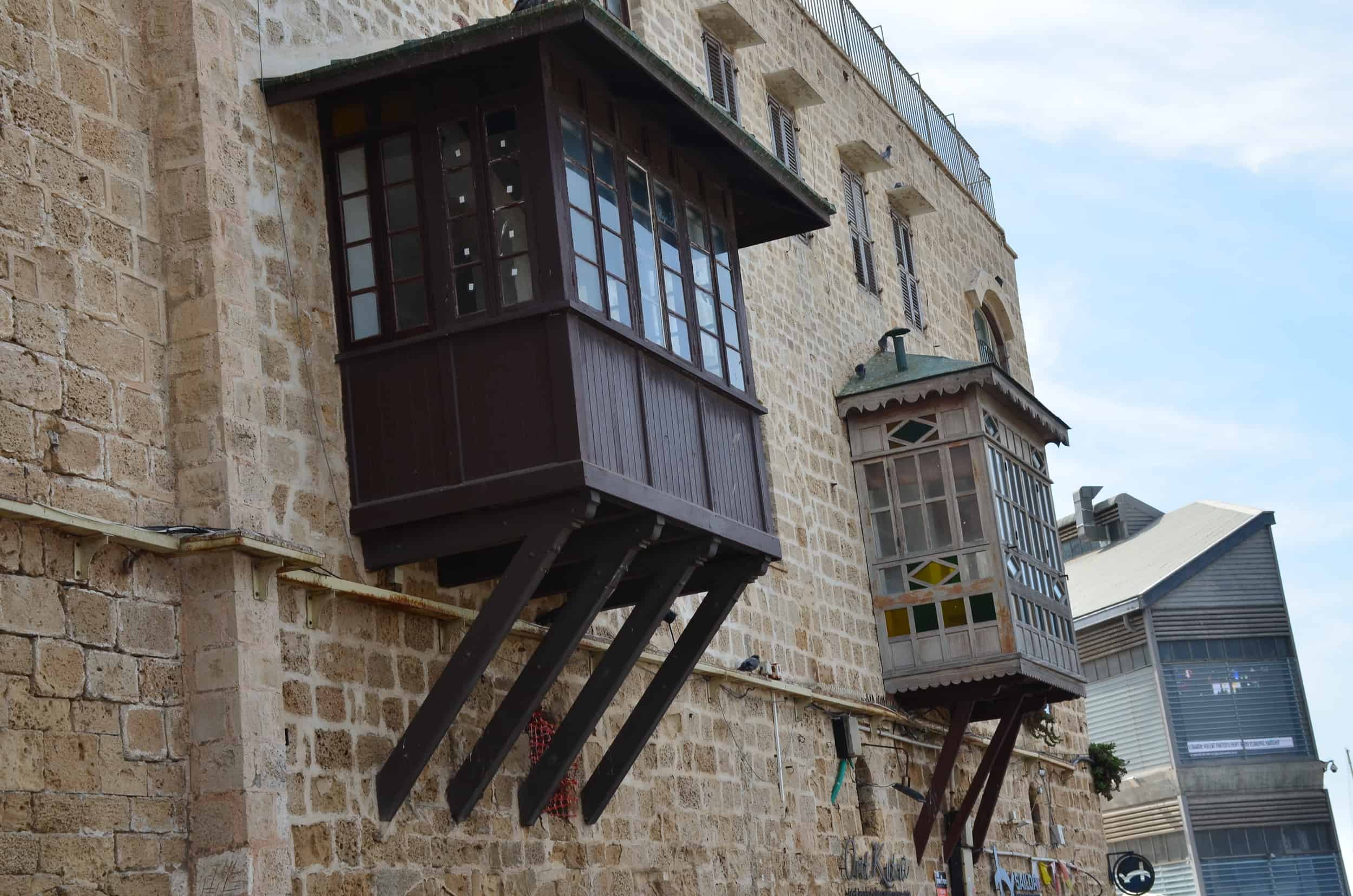 Ottoman-style bay windows in the Consuls' Neighborhood at Jaffa Port in Jaffa, Tel Aviv, Israel