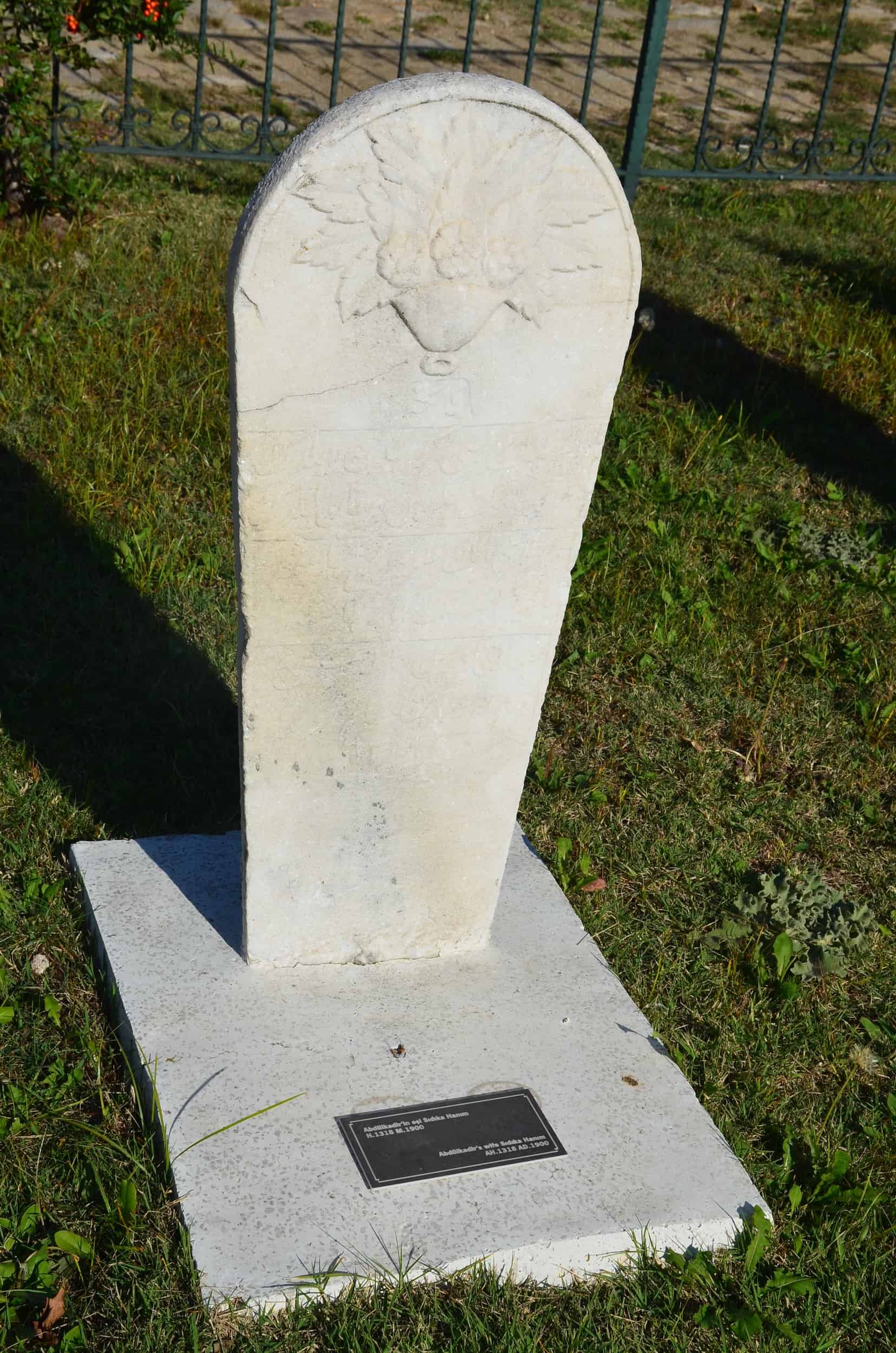 Tombstone of Abdülkadir's wife Sıdıka Hanım (d. 1900)