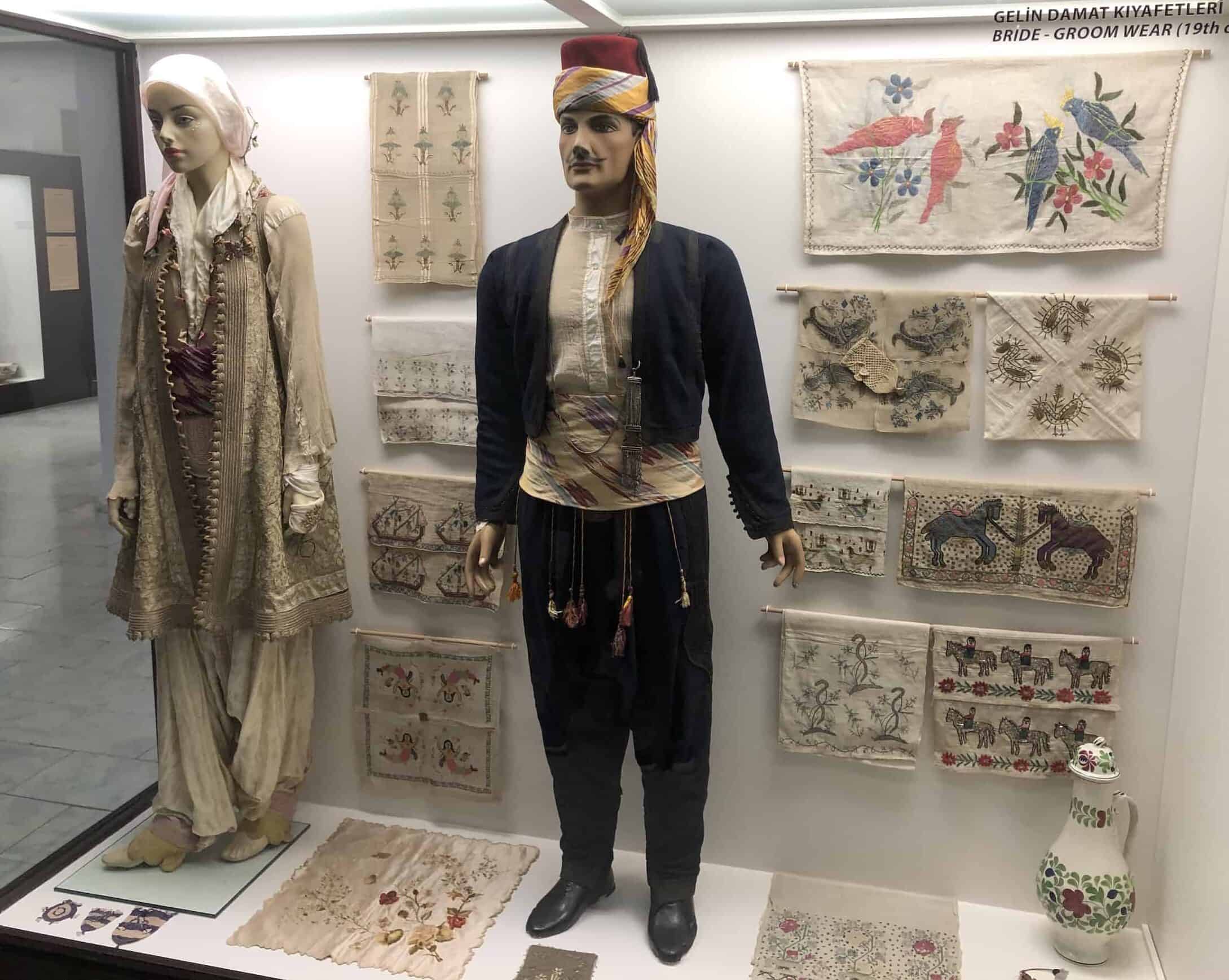 Traditional 19th century bridal wear at the Edirne Archaeology and Ethnography Museum in the Edirne historic city center, Turkey