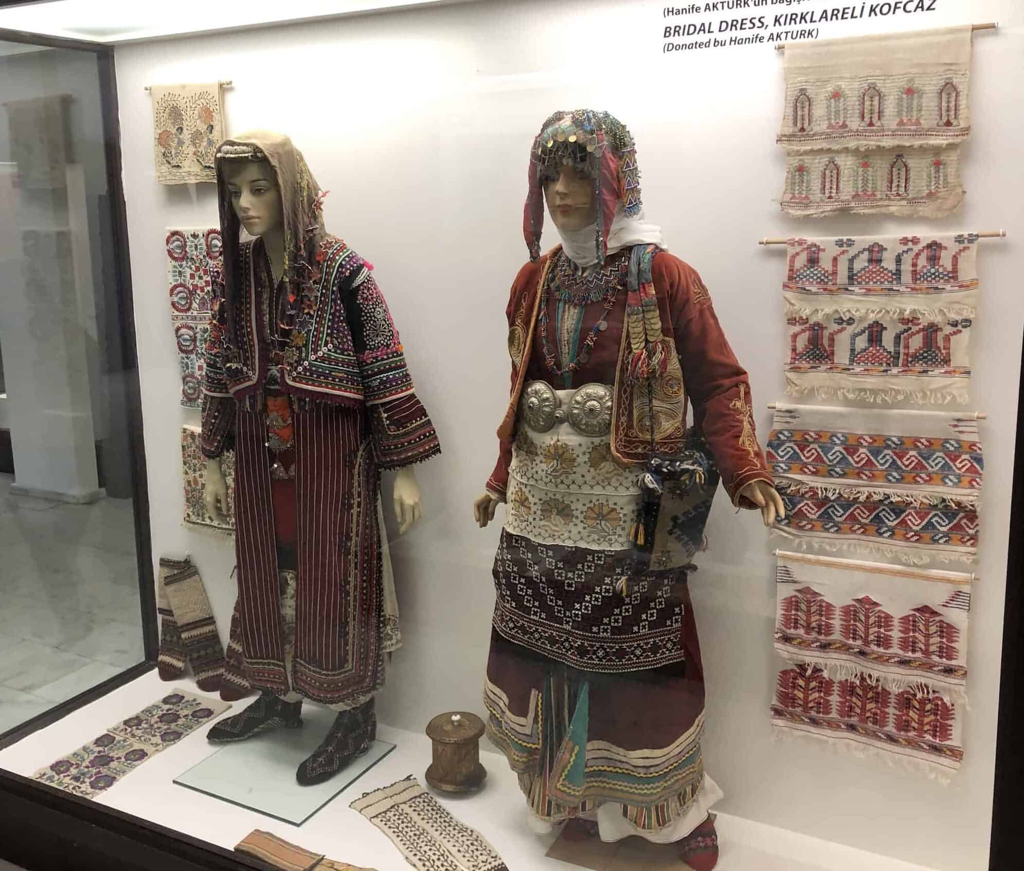 Bridal dresses from Kofçaz at the Edirne Archaeology and Ethnography Museum in the Edirne historic city center, Turkey