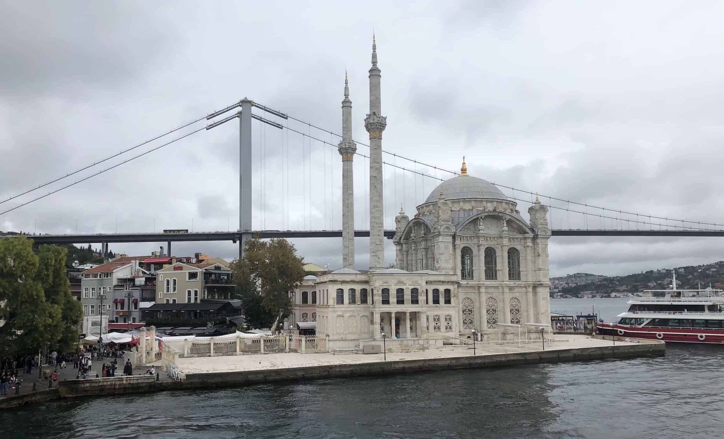 Büyük Mecidiye Mosque on a cloudy day in Ortaköy, Istanbul, Turkey