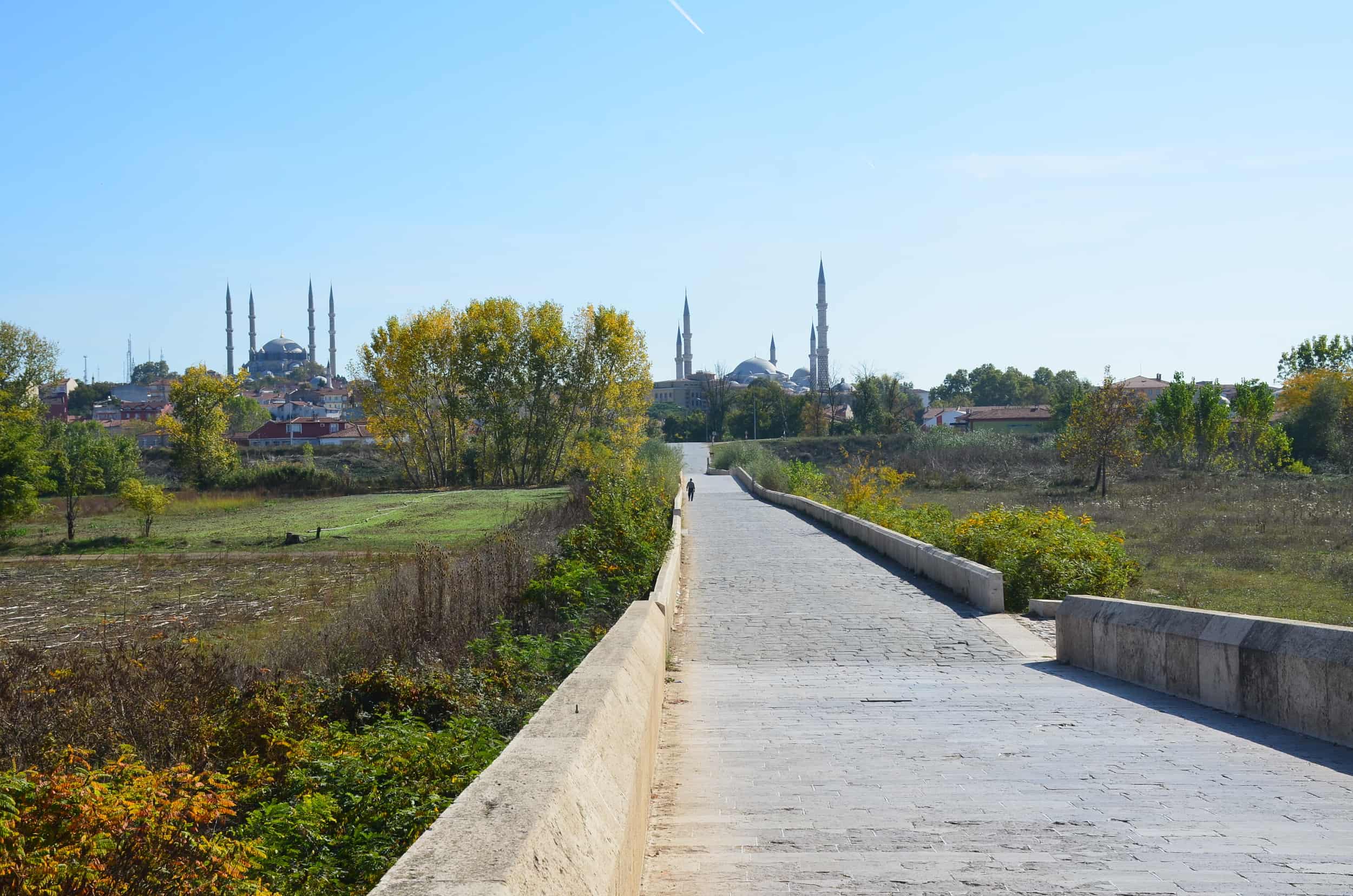 Looking towards Edirne from the Bayezid II Bridge in Edirne, Turkey