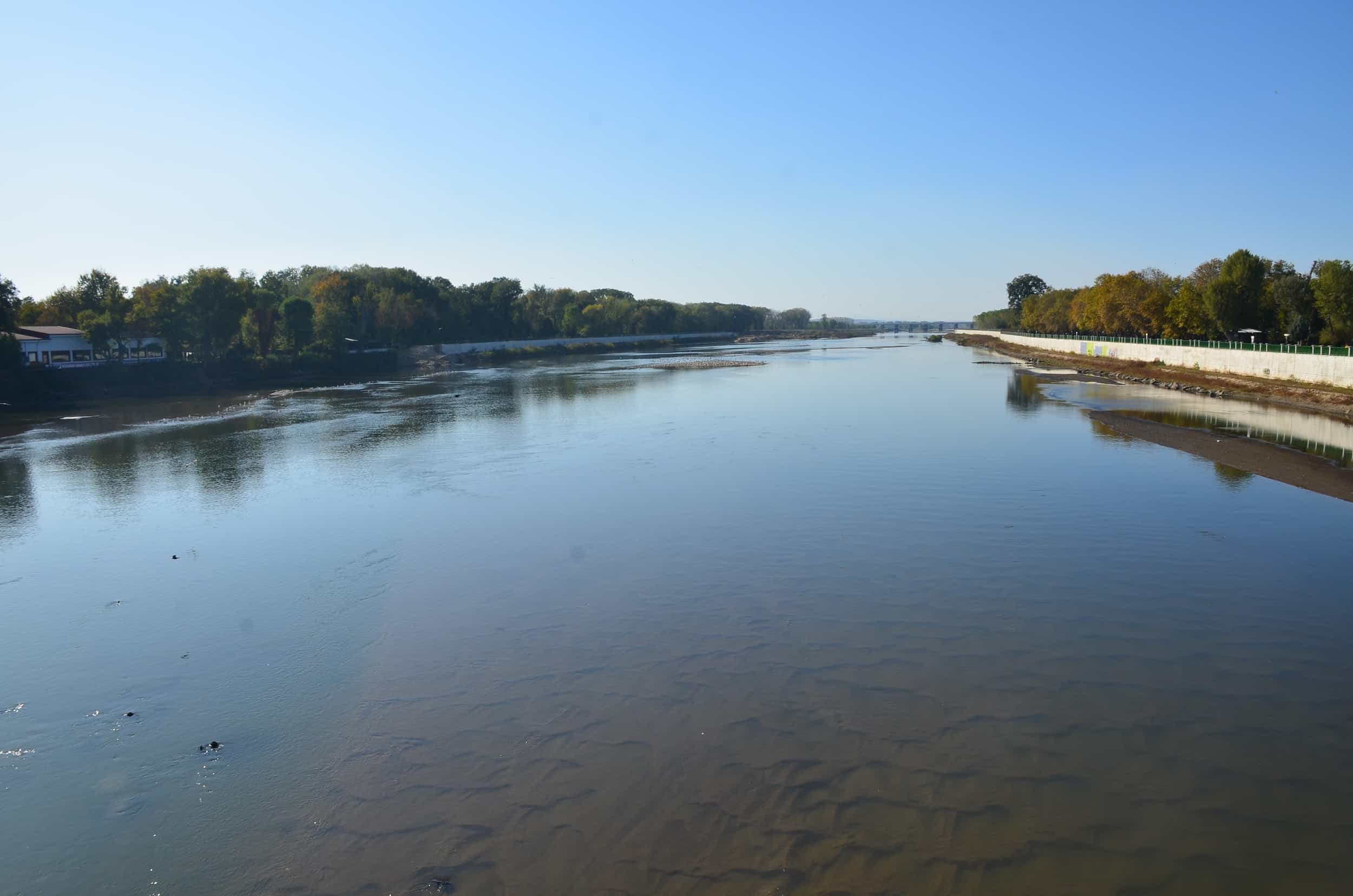 Maritsa River from the Meriç Bridge outside the city center of Edirne, Turkey