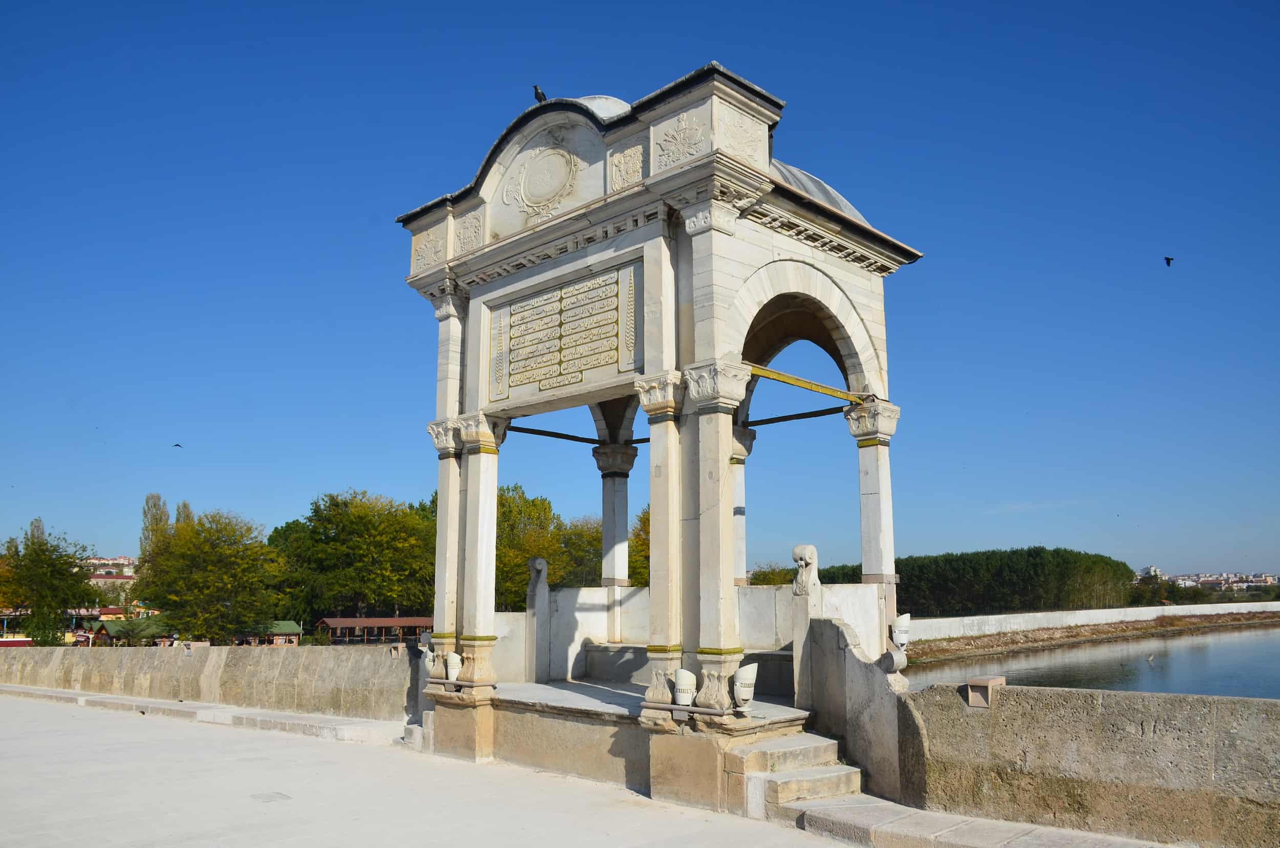 Tower on the Meriç Bridge in Edirne, Turkey