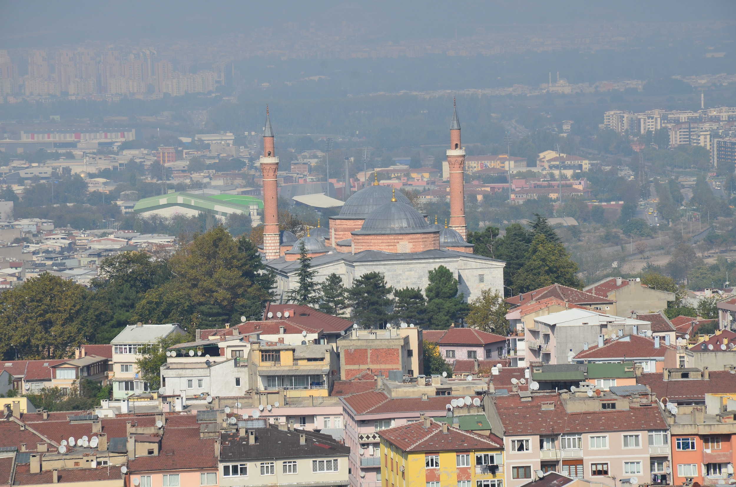 Looking towards the Bayezid I Mosque from the Emir Sultan Mosque in Bursa, Turkey