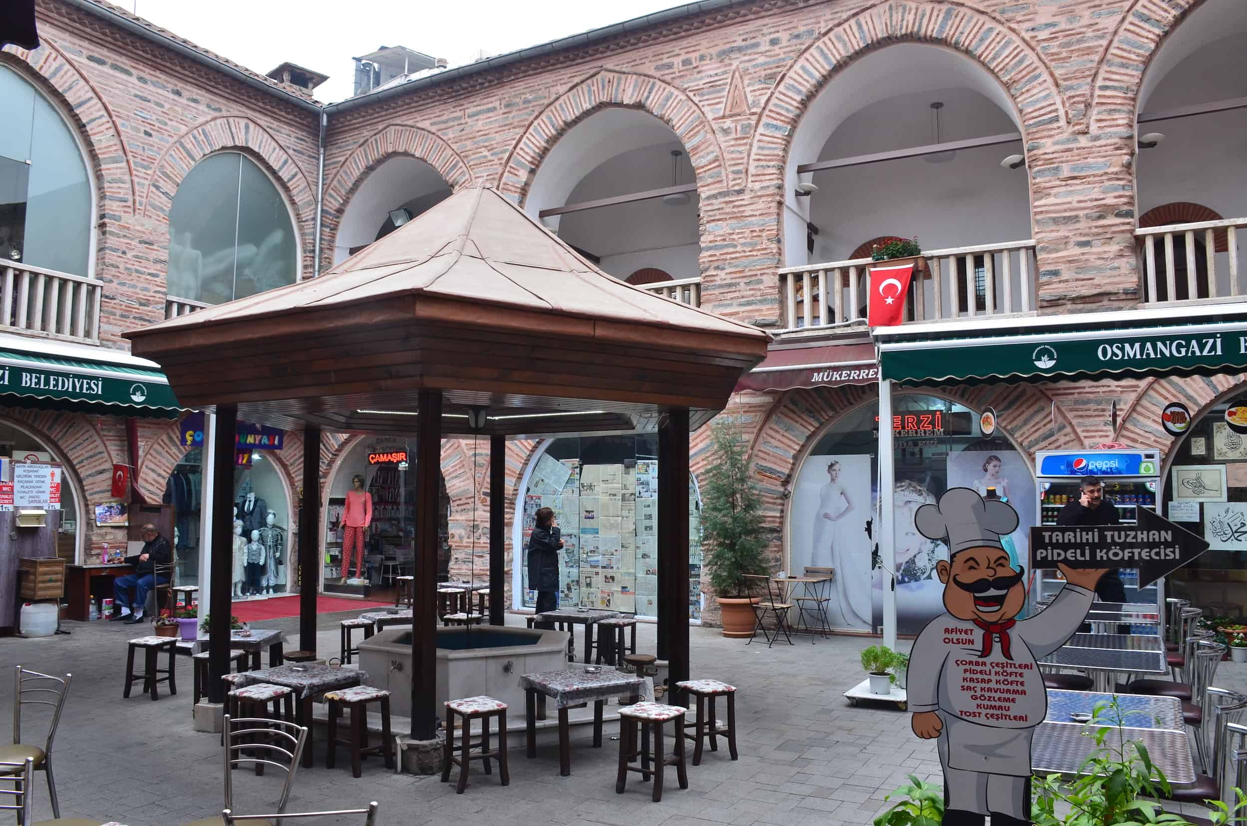 Courtyard of Tuz Han in Bursa, Turkey